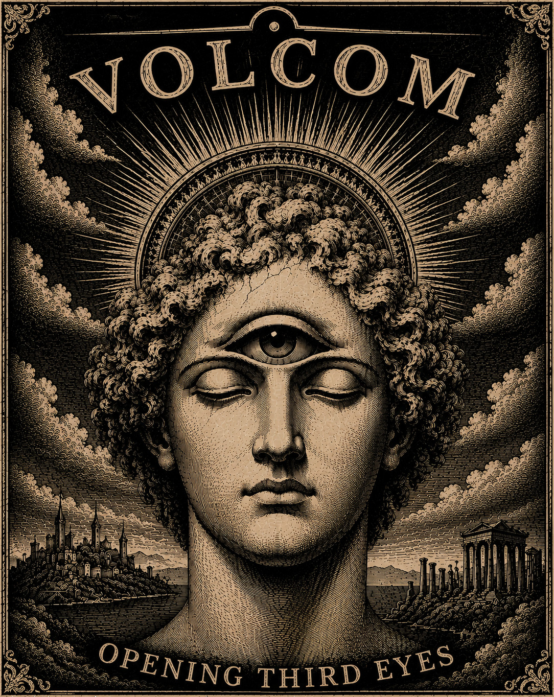 Volcom Opening Third Eyes T Shirt Gothic Vintage Eye Graphic Black Tee