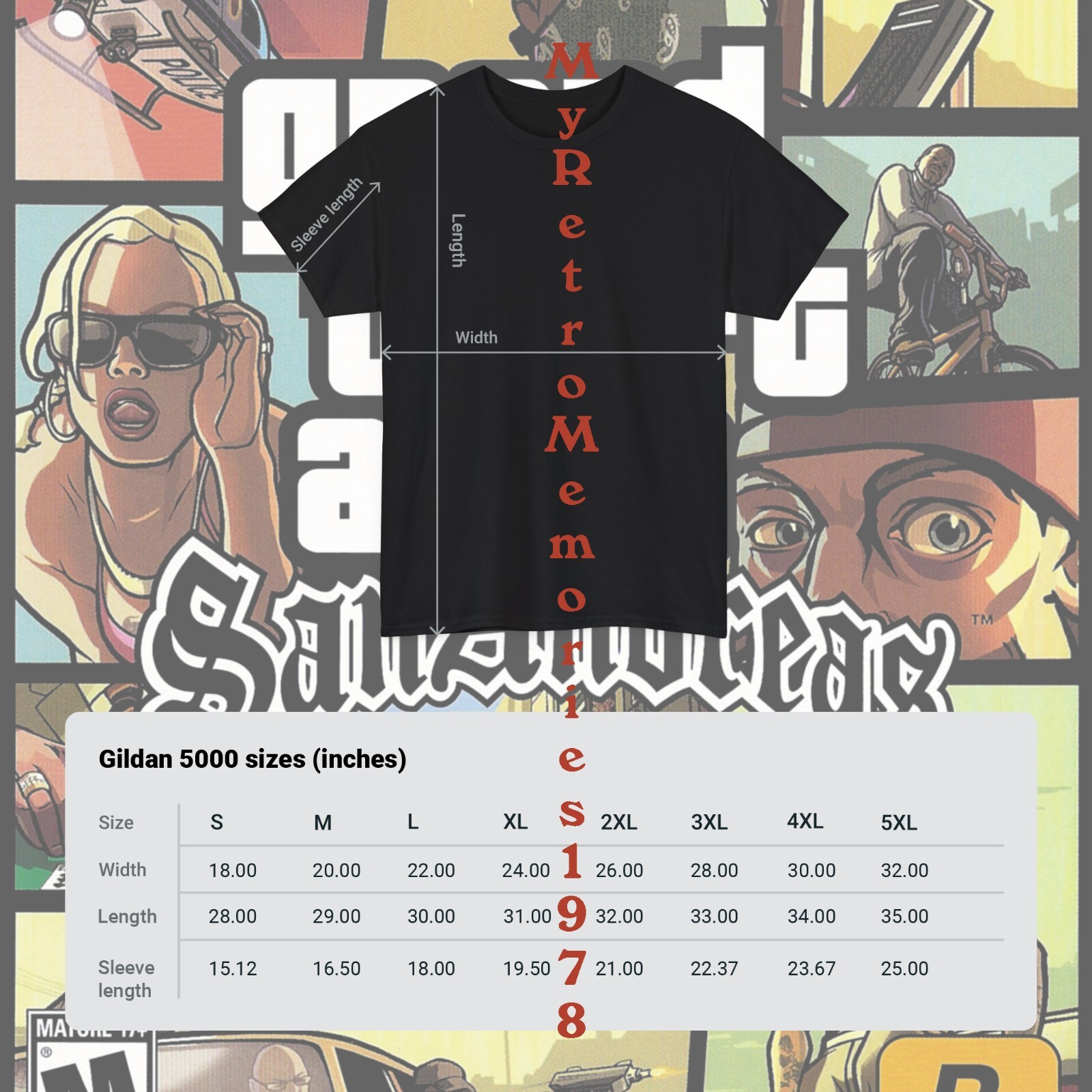 Grand Theft Auto San Andreas GTA Box Art Design Black T-Shirt S-5XL Retro Tee