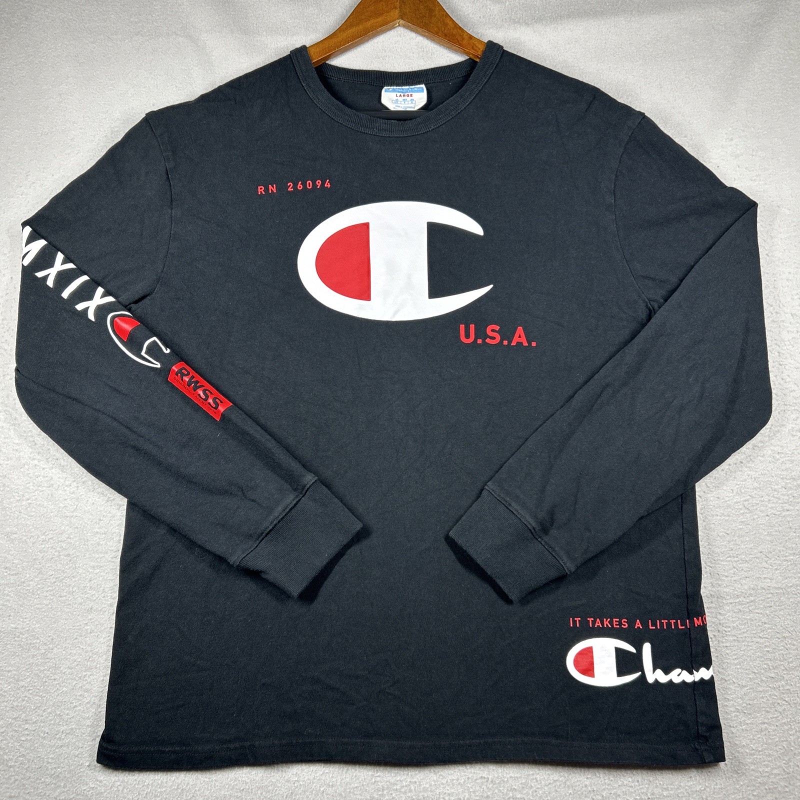Champion Long Sleeve T Shirt Men’s L Red Black White Athleisure Sportswear Gym