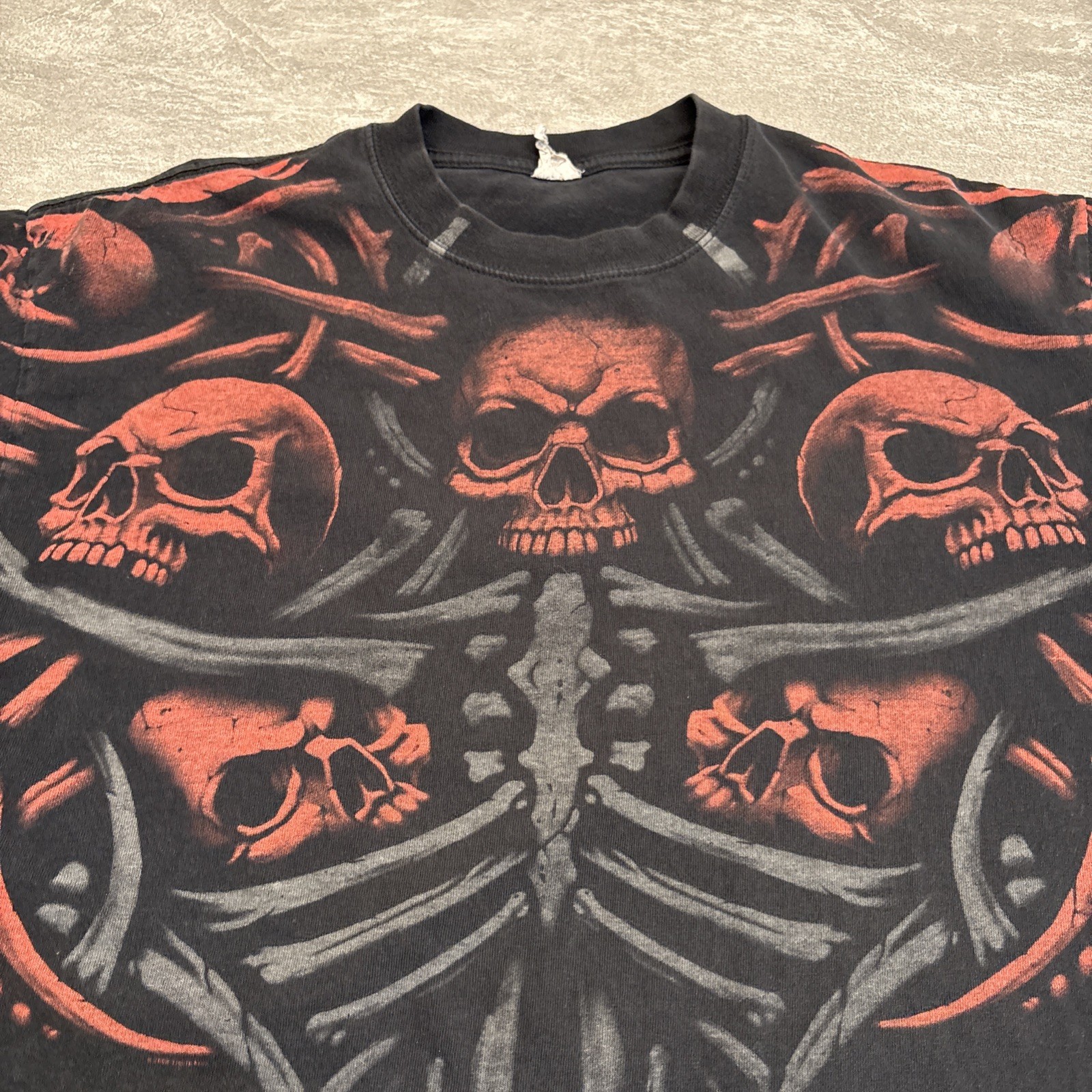 VTG Skulls Skeleton T-Shirt Mens XL Black Hardcore AOP Y2K Skater Grunge Street