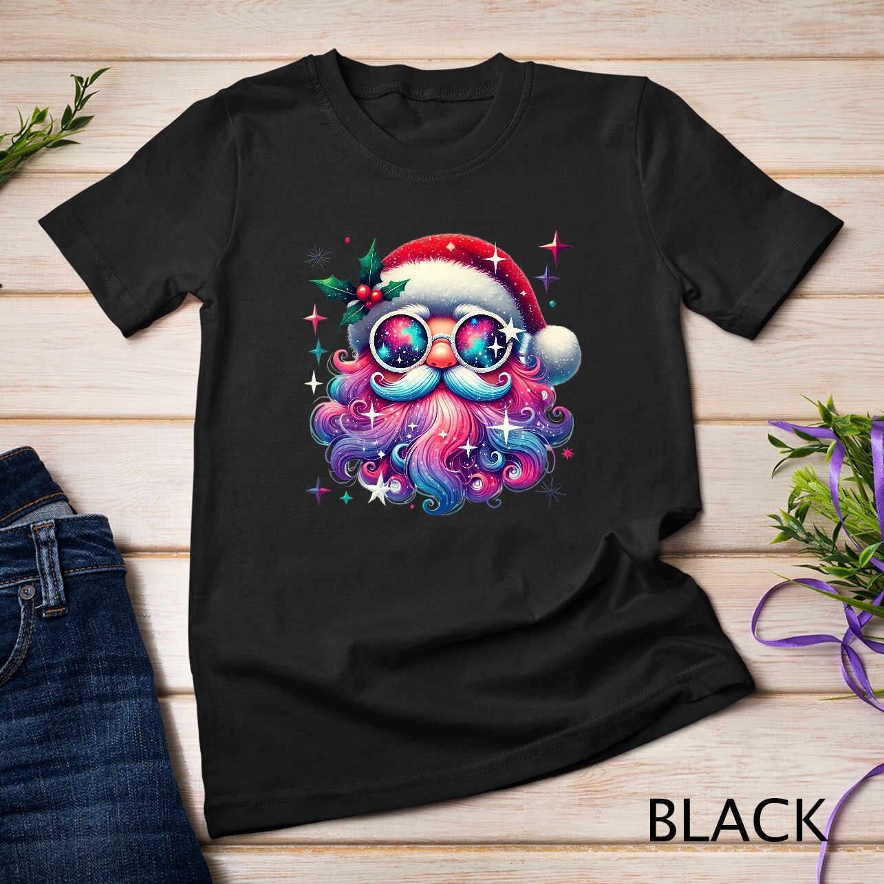 Colorful Santa Claus Rainbow Beard #1 Funny Christmas Shirt Unisex T-shirt
