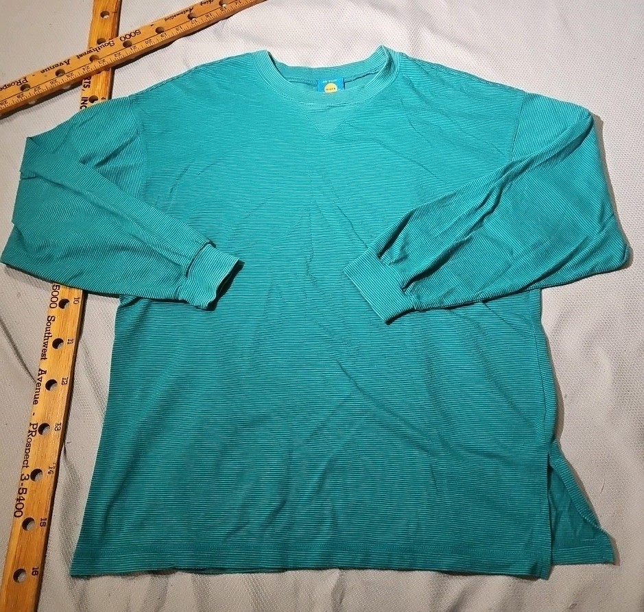 Vintage On Your Mark Shirt Mens XL Blue Teal Striped Preppy Casual Normcore Tee