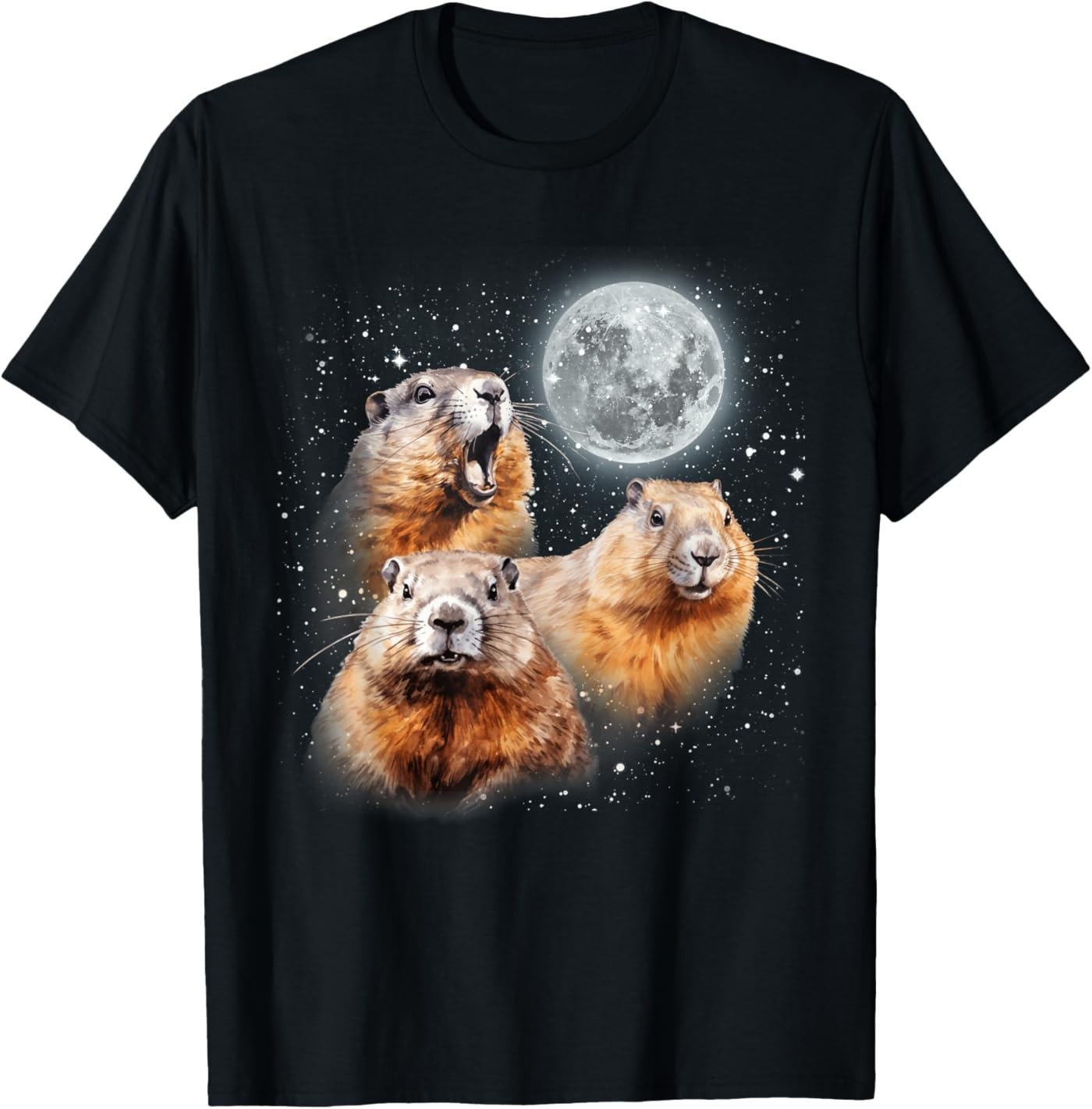Funny Three Groundhog Moon 3 Groundhog Head Groundhog Day T-Shirt
