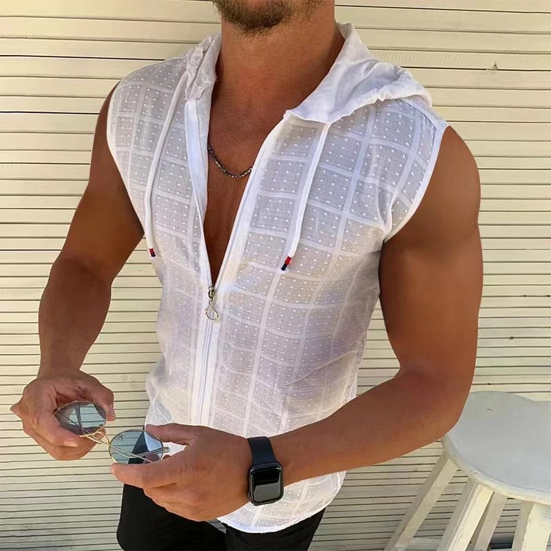 Short sleeved hooded zippered cardigan T-shirt for men’s summer new fashionable