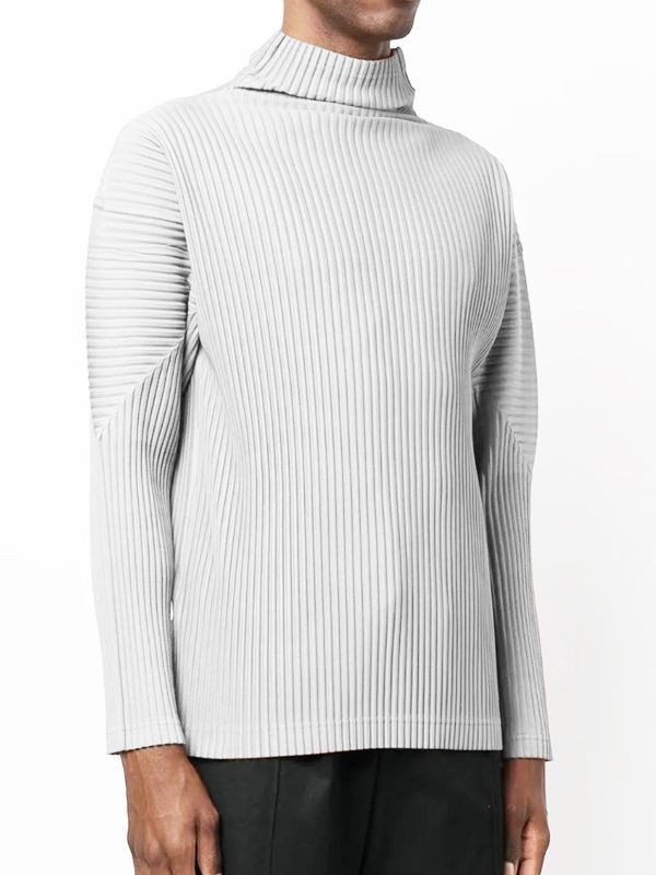Issey Miyake Men’s Basic Pleated High Neck Long Sleeve