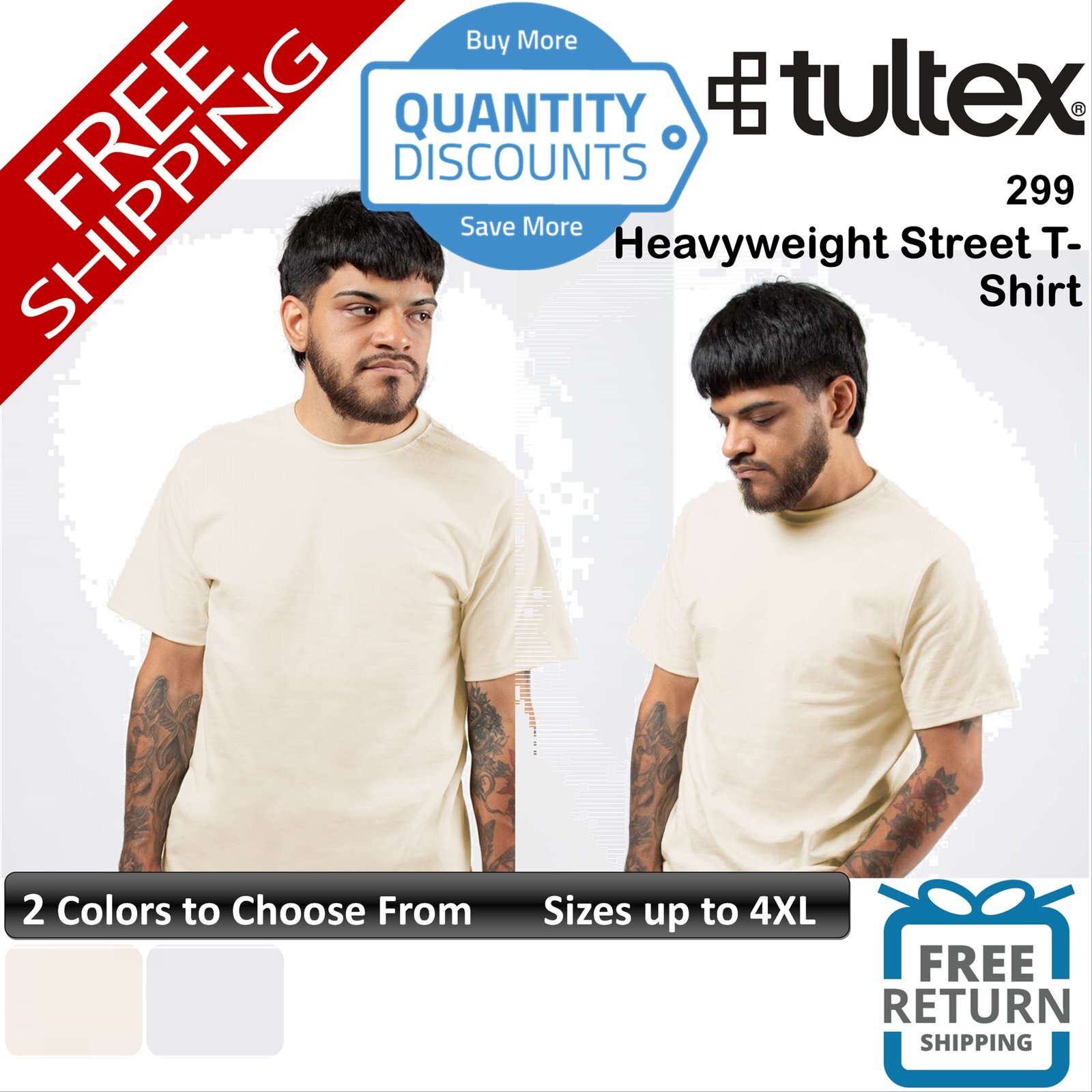 🔥 Tultex Men Heavyweight Street Short Sleeve Pre-washed T-Shirt Up To 4XL 299