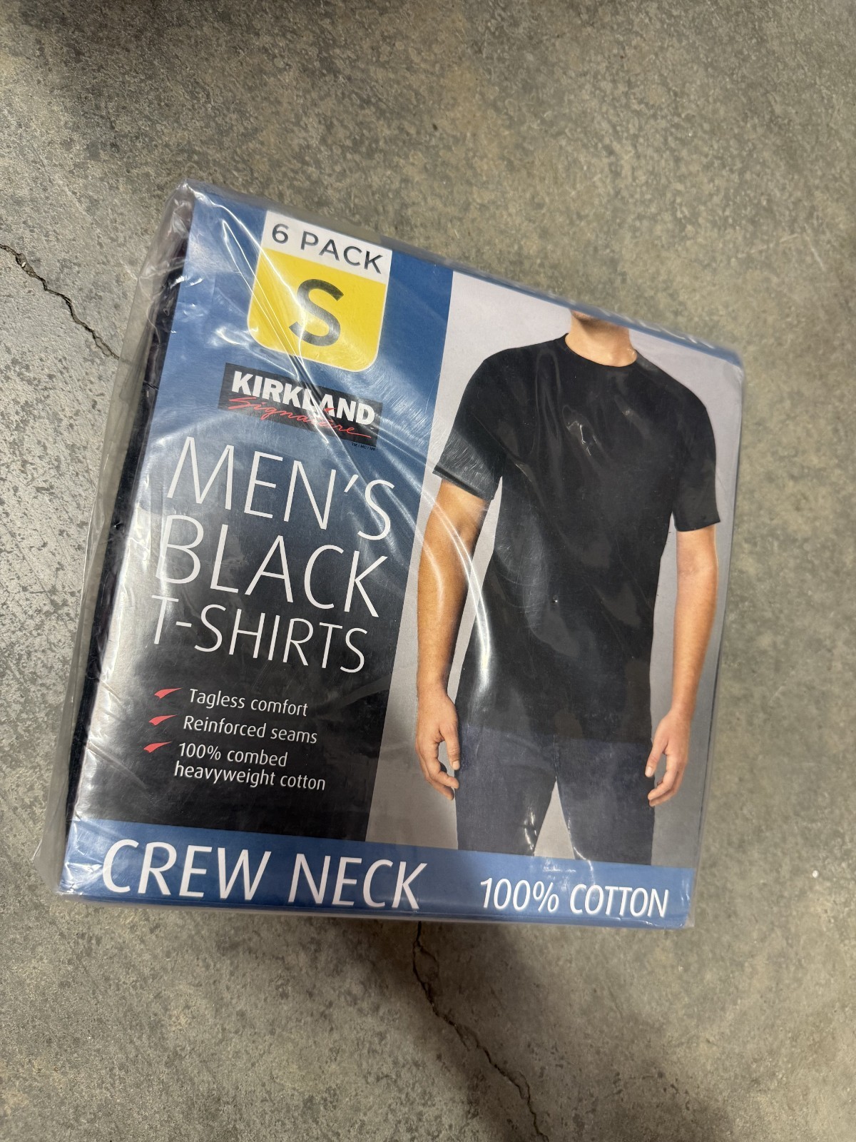 Kirkland Signature Men’s Crew Neck Tee, Small 6-pack Heavyweight Cotton Black
