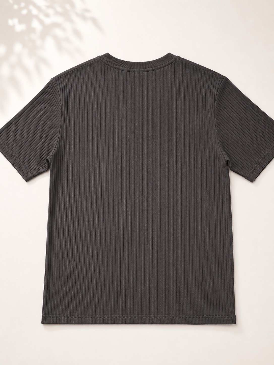 Brooklyn Gray Solid Rib Knit Logo Men’s Crew Neck Short Sleeve T-Shirt, M