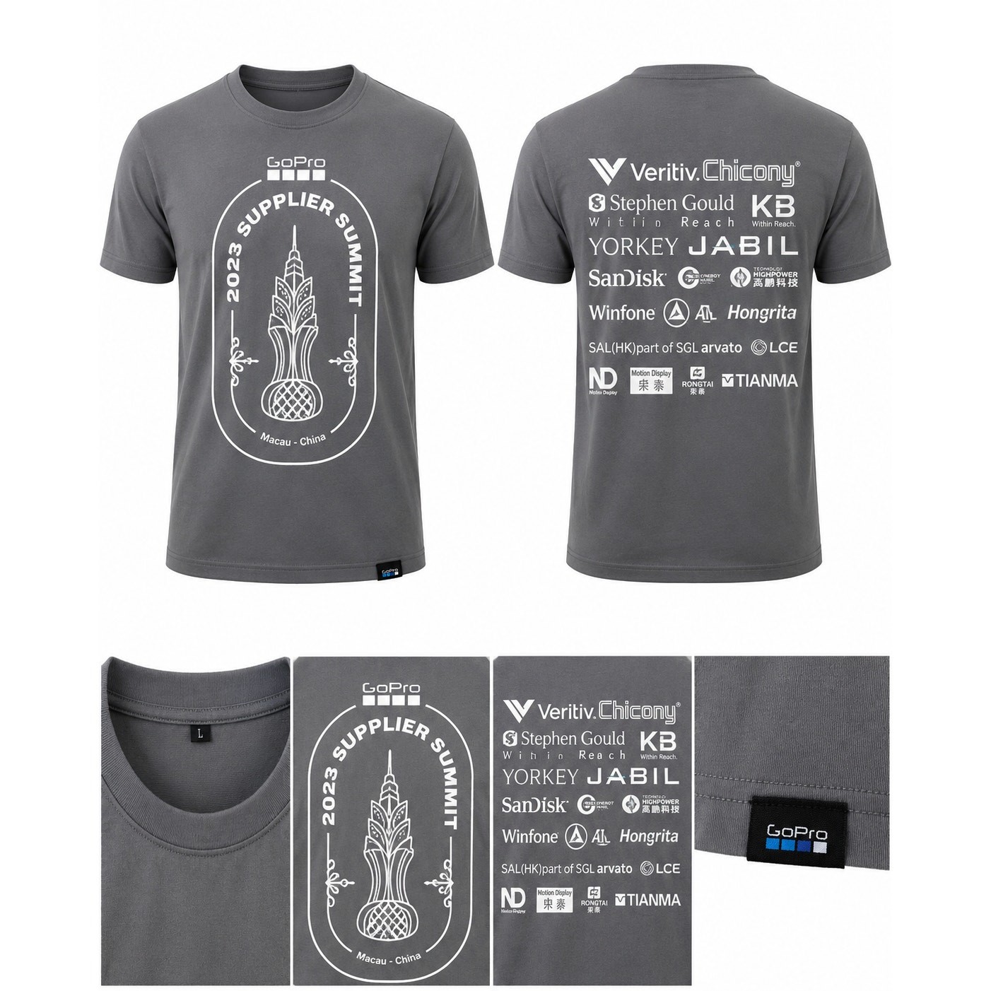 GoPro 2023 Supplier Summit Macau China Gray Graphic T Shirt Size Large L