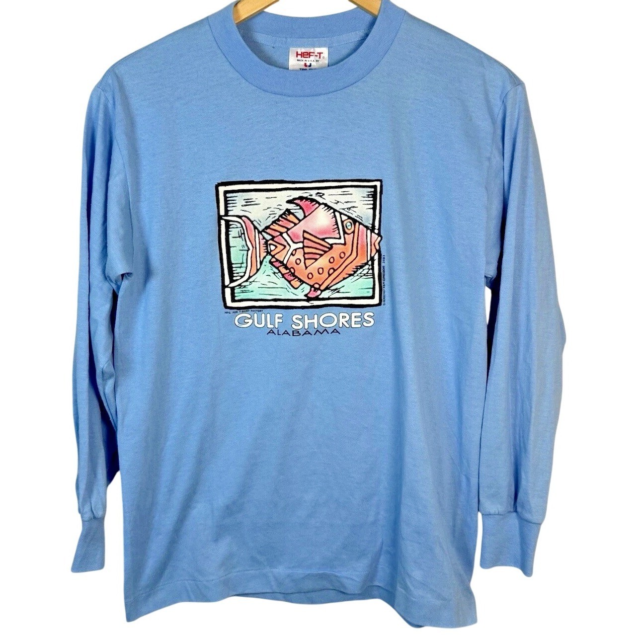 VTG Gulf Shores Alabama Fish Nature Long Sleeve Graphic Tee S.S. Made in USA MED