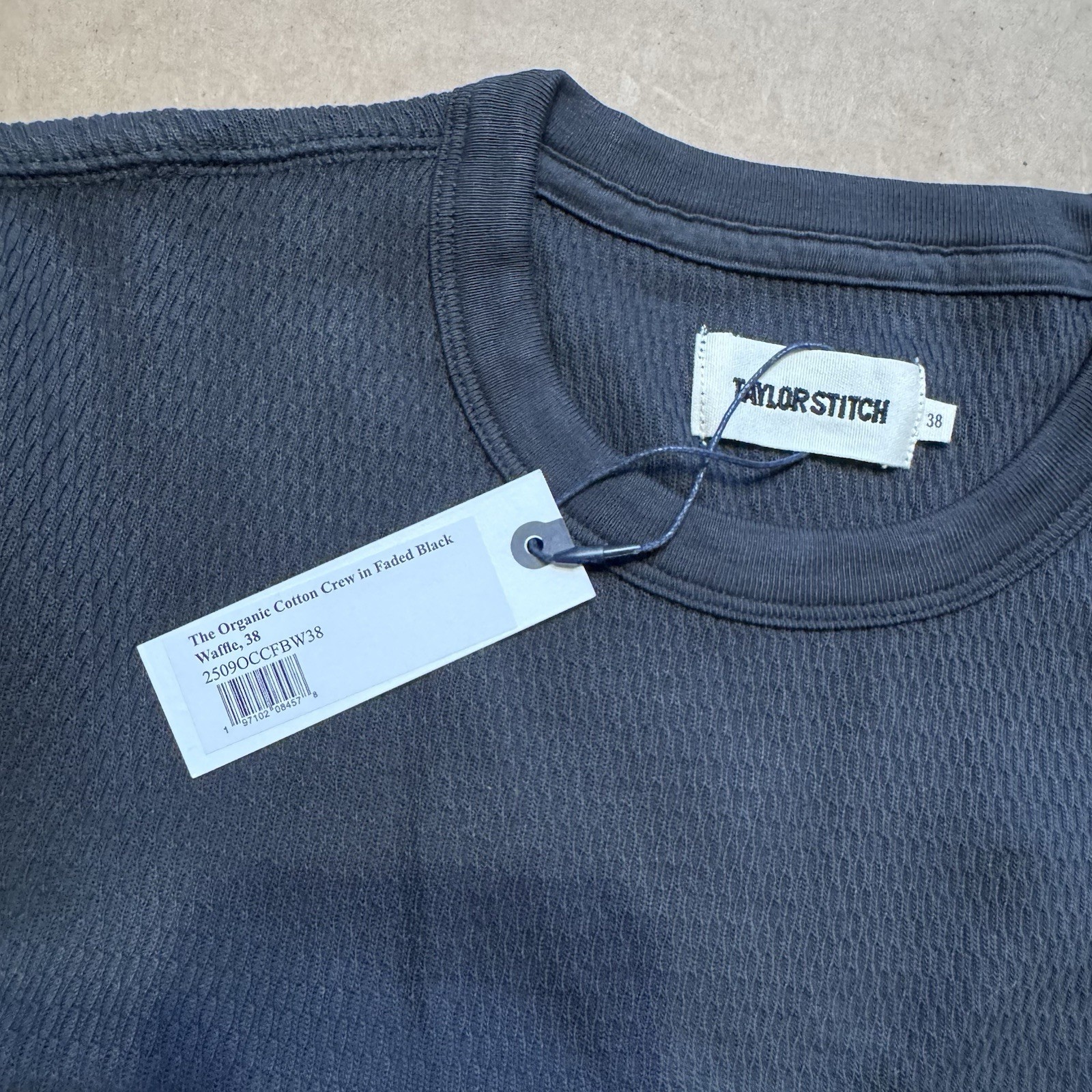 Taylor Stitch The Organic Cotton Crew in Faded Black Waffle 38 Small New