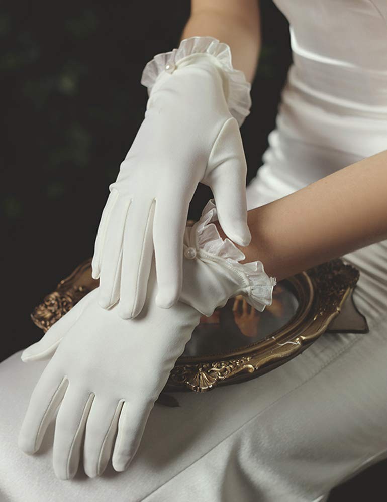 Womens Short Satin Gloves Wrist Length Gloves for Wedding Opera Party 1920s T…