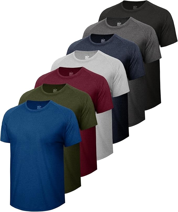 7 Pack Workout Shirts for Men – Quick Dry Moisture Wicking T-Shirts Short Sle…