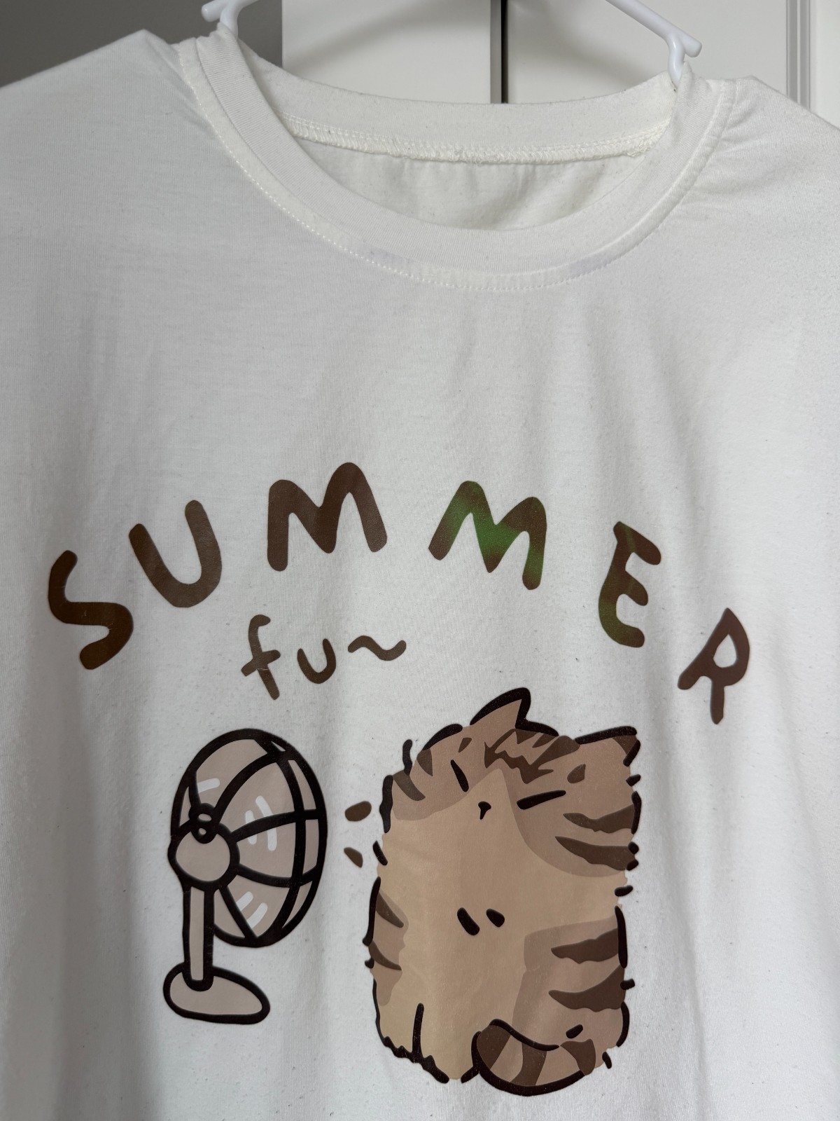 Women’s Cat Print T-Shirt White Short Sleeve Summer Top Sports Activewear Tee