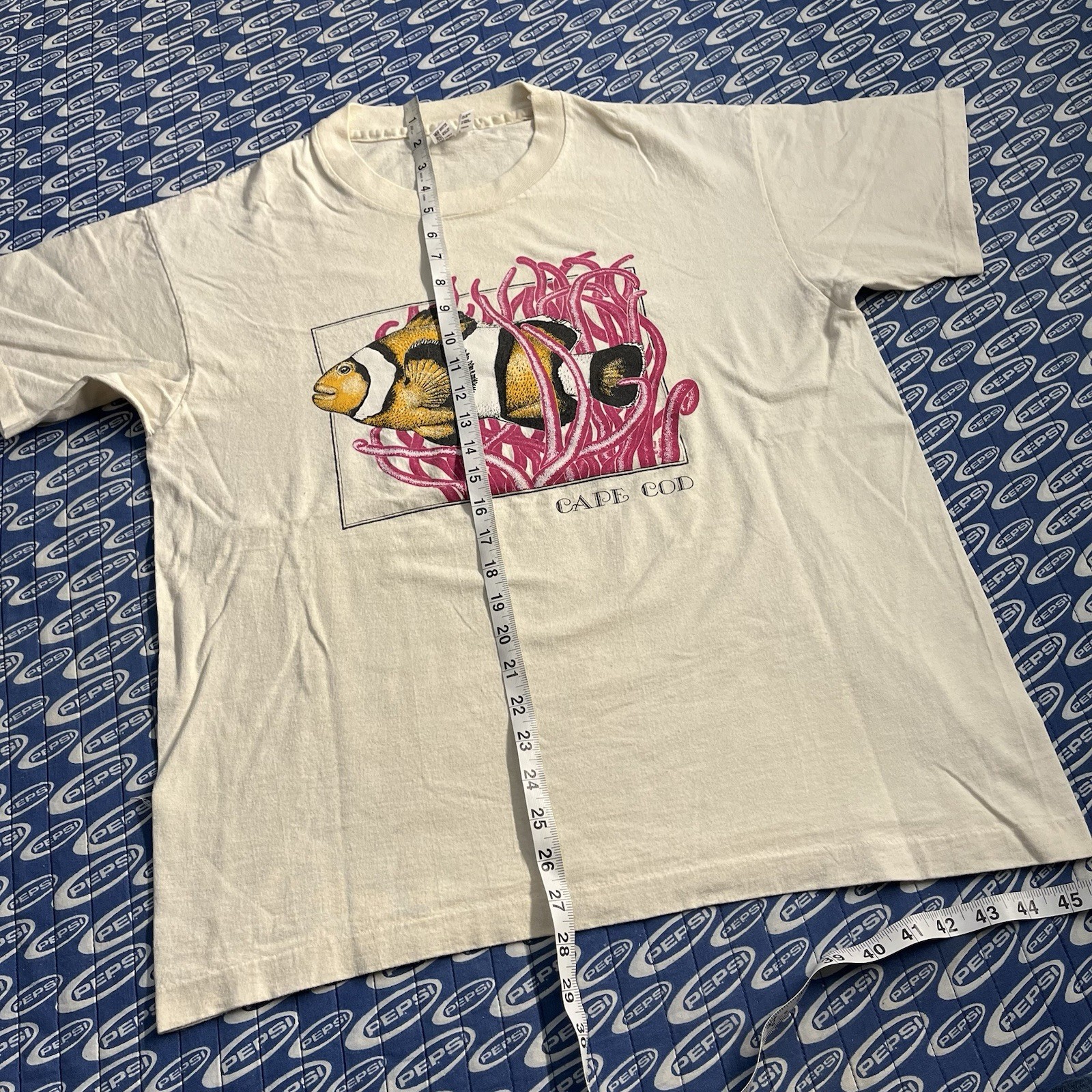 Vintage 90s Cape Cod Ocean Aquatic Clown Fish T Shirt White Size Large Men’s