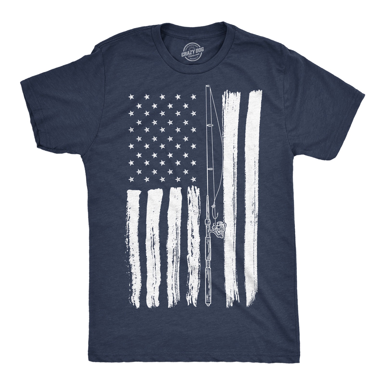 Mens Funny T Shirts USA Flag Fishing Pole Awesome American Fish Tee For Men