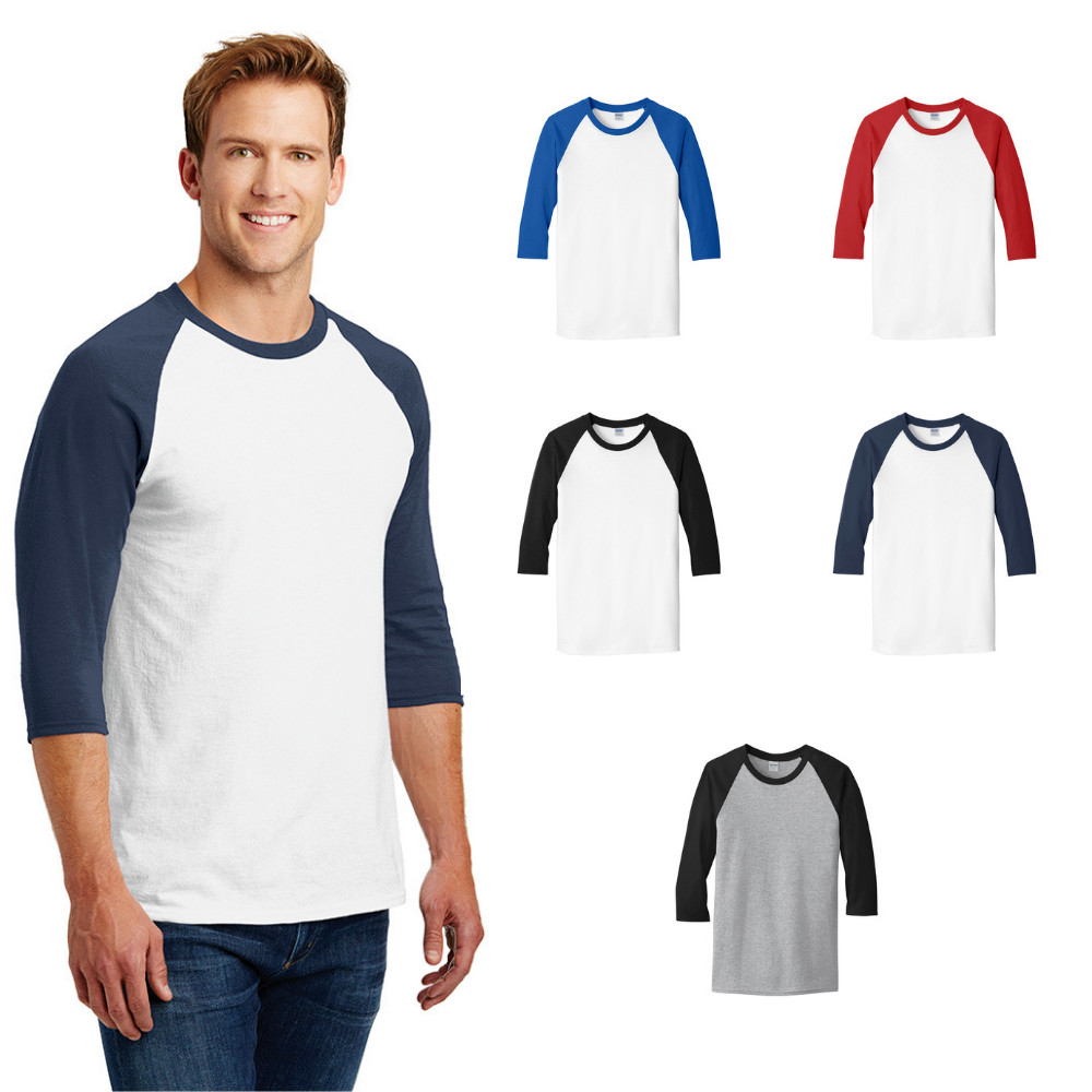 Gildan 5700 Men’s Baseball T-Shirt 3/4 Sleeve Raglan Color Block Cotton Blank