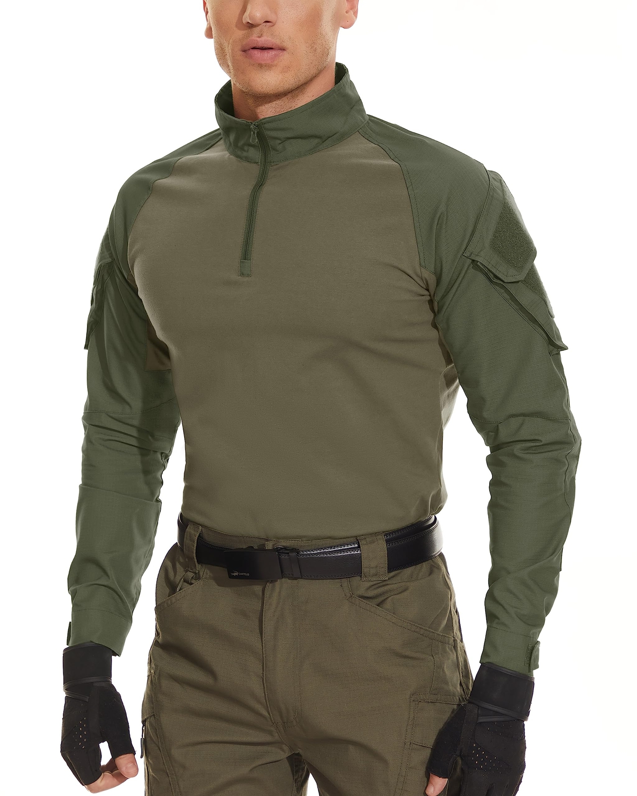Men’s 1/4 Zip Shirts Long Sleeve Ripstop Top Outdoor Work Hiking Training Shirts