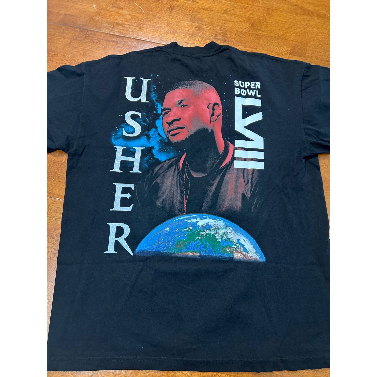 New Mitchell & Ness Usher Super Bowl LVIII TShirt Mens Large Black Halftime Show