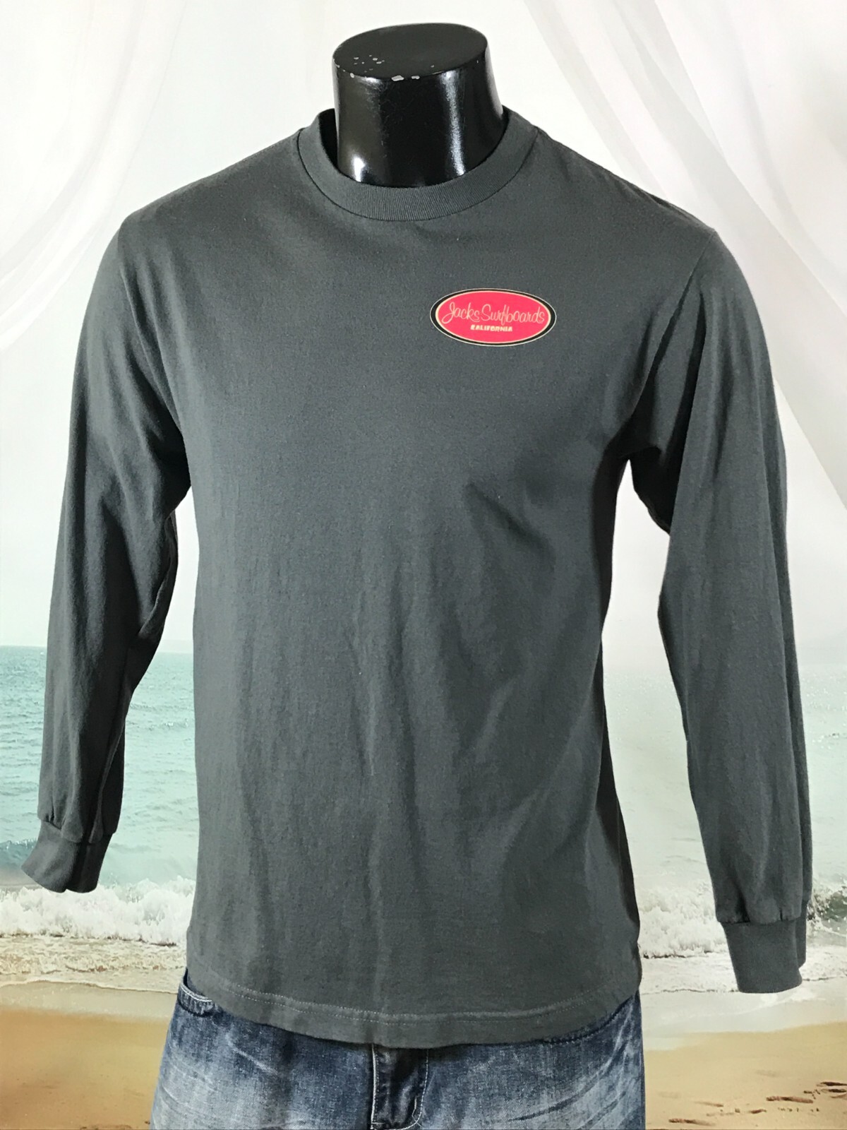 JACKS SURFBOARDS Long Sleeve SHIRT Sz M Gray Cotton Surf Wagon Huntington Beach