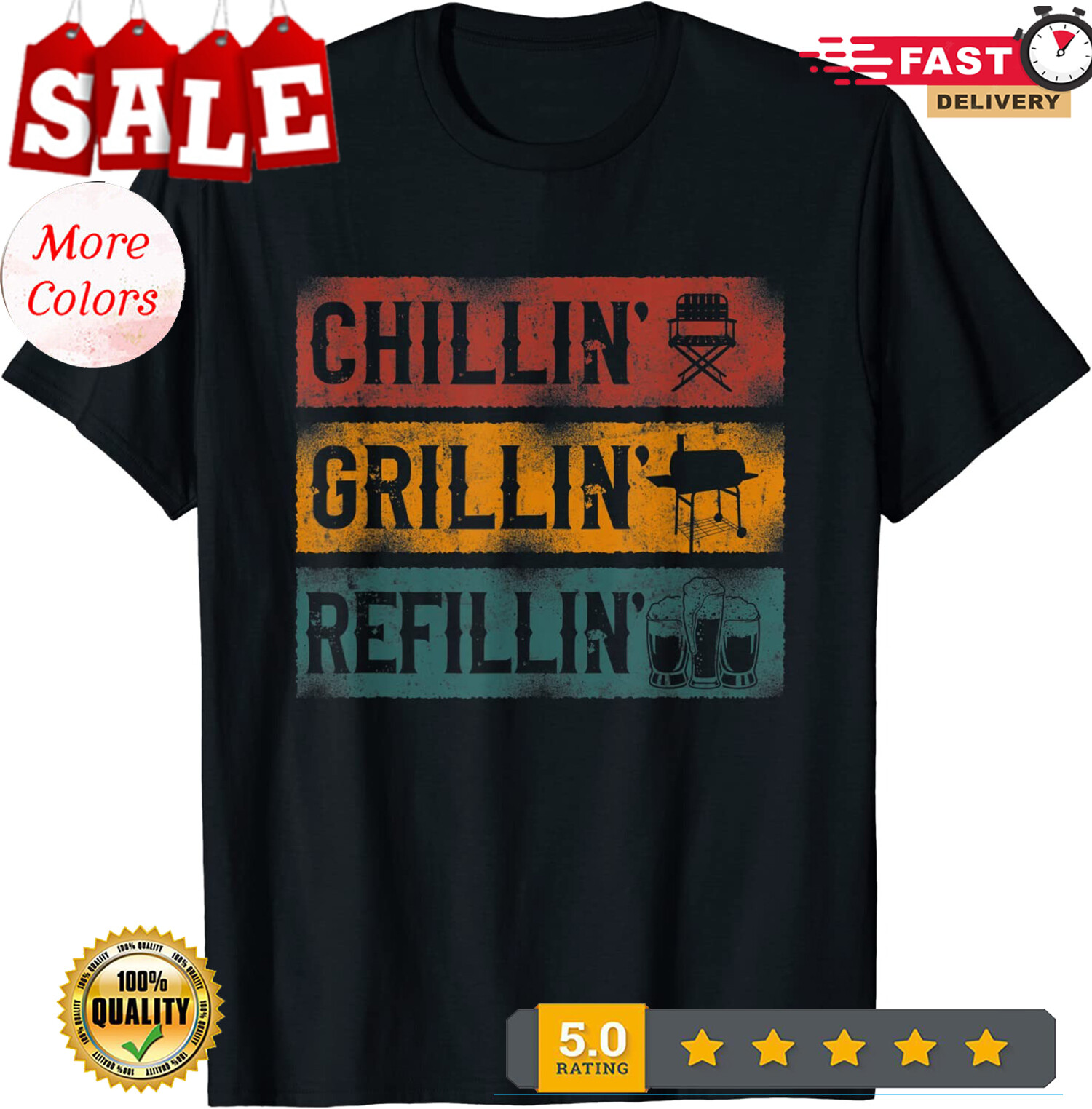 2025/BBQ Smoker Chillin’ Grillin’ Refillin’ Fun Design Unisex T-Shirt