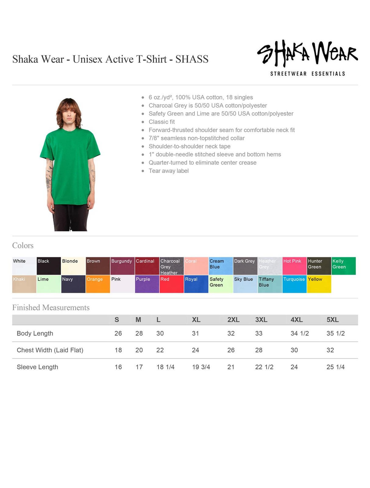 Shaka Wear Mens 100% USA Cotton Active Short-Sleeve Crew Neck T-Shirt – SHASS
