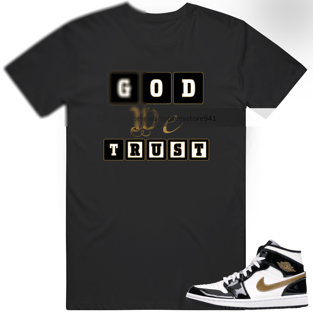 Shirt To Match Air Jordan 1 Mid Patent Black White Gold Men