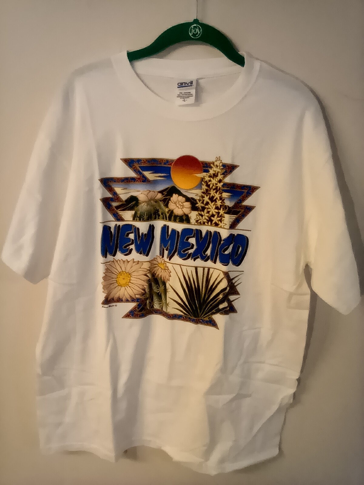 Anvil men”s white tee graphic New Mexico print on front LG cotton chest 44″