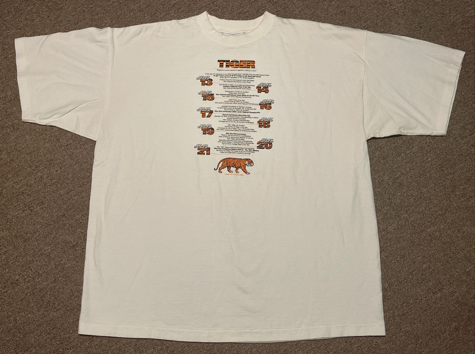 Vintage 90s Mens XL Tiger Woods Golf Single Stitch Graphic Print T-Shirt Nike