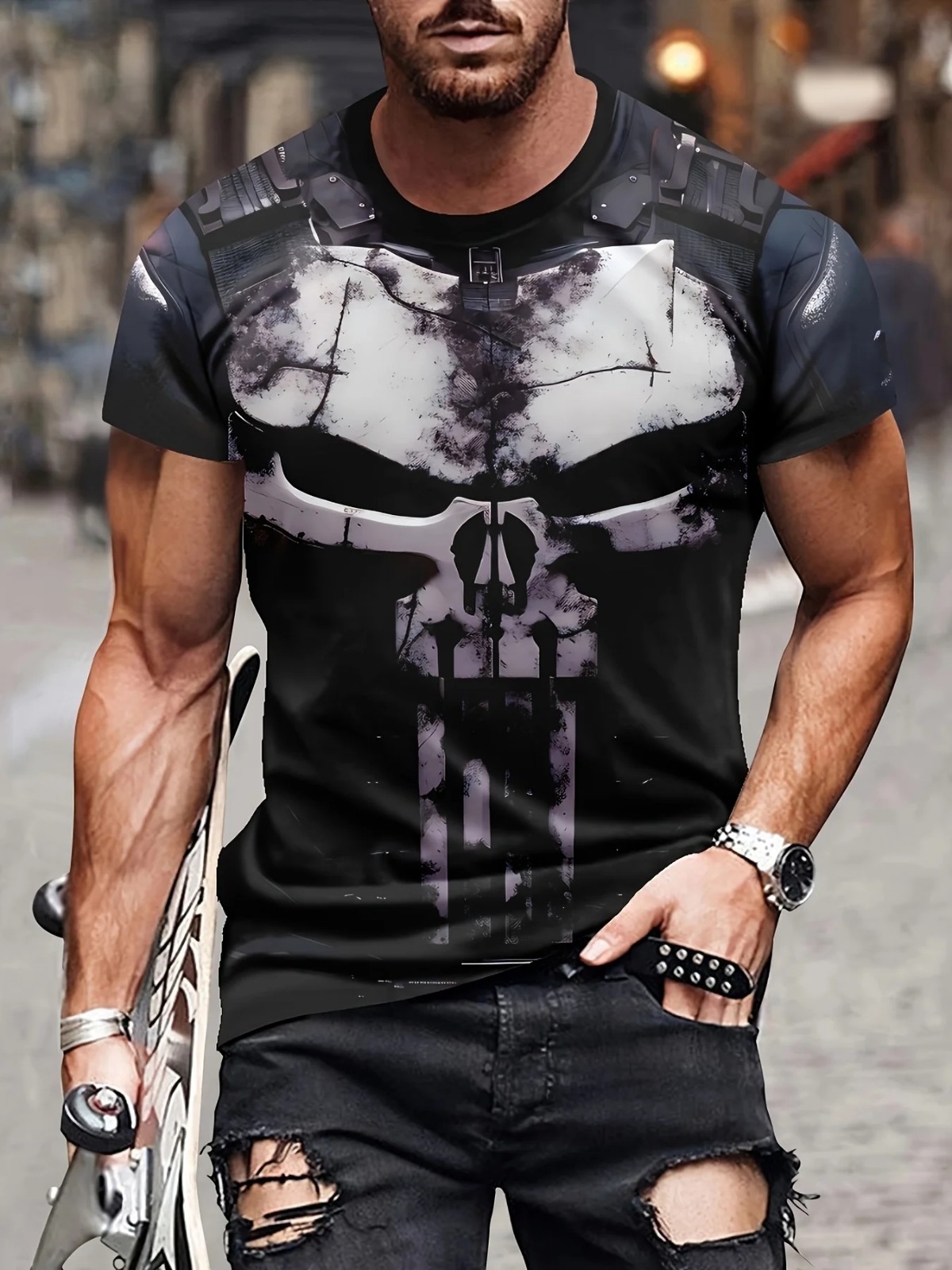 Cool The Punisher T-Shirt Mens Tee Military Skull Streetwear 3D Print Shirt