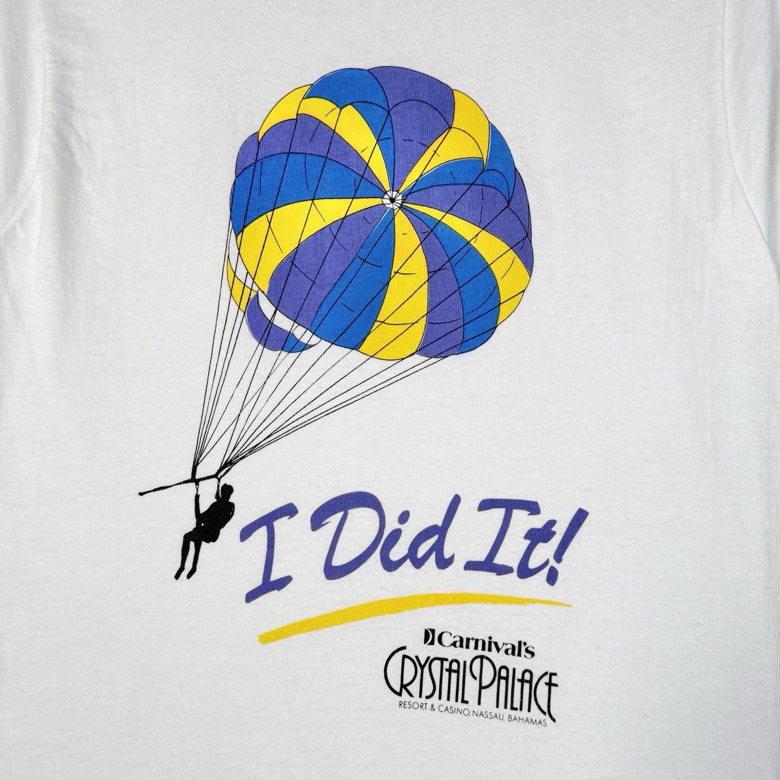 Vintage 80s Carnival Cruise Parasailing Bahamas Tourist Summer Graphic T Shirt S