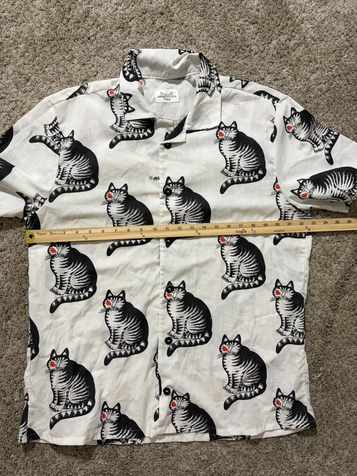 Vtg B Kliban Cat Red Kiss Handmade Button Down Shirt