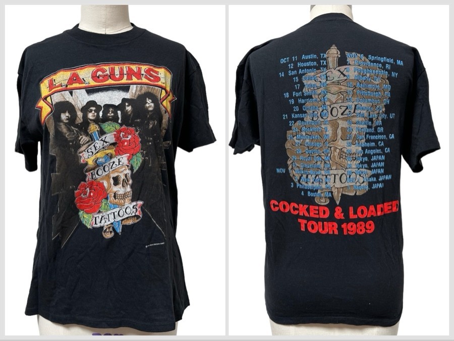 2 Sides LA Guns Cocked & Loaded Tour Rock Concert Black T-Shirt HRB870