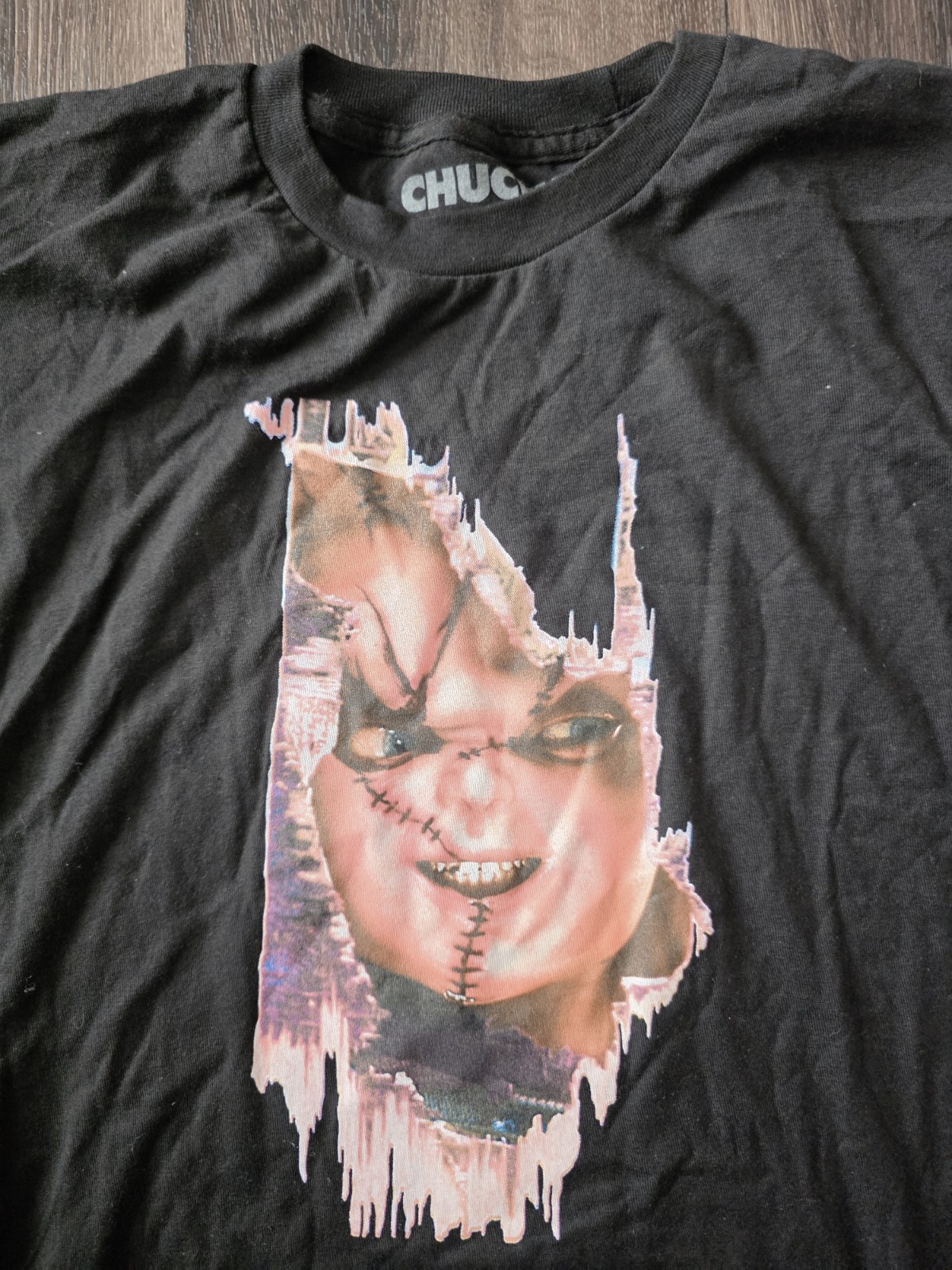Chucky Shirt Mens Size Large Heres Johnny Black Childs Play Horror Tee