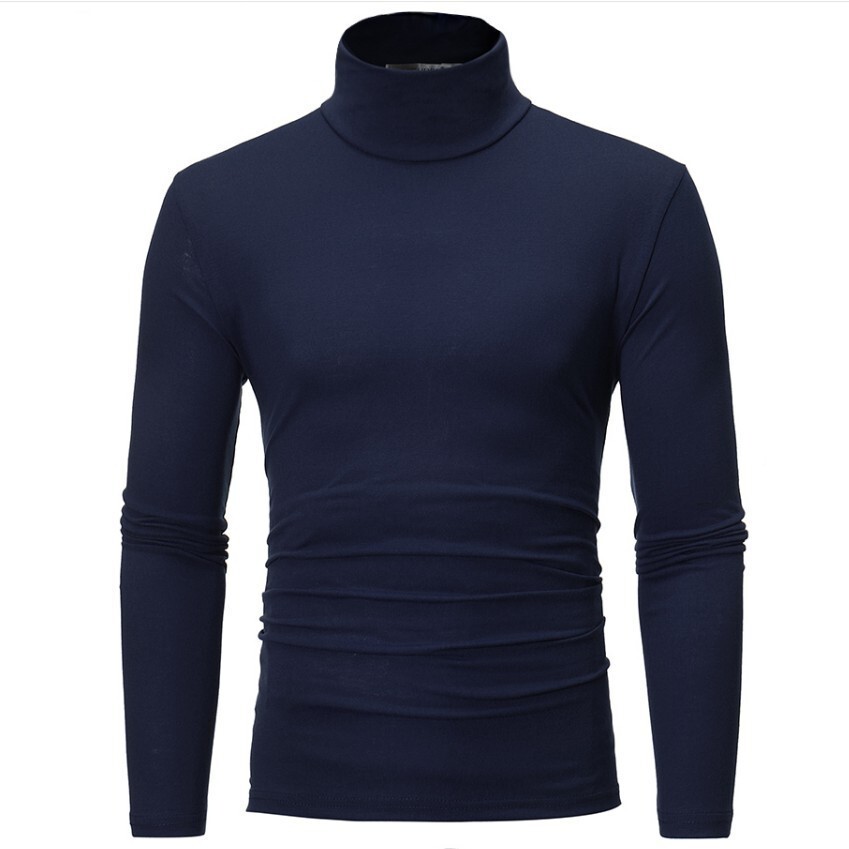 Spring and Autumn Men’s Thin Solid Color Half Turtleneck Long Sleeve T-Shirts