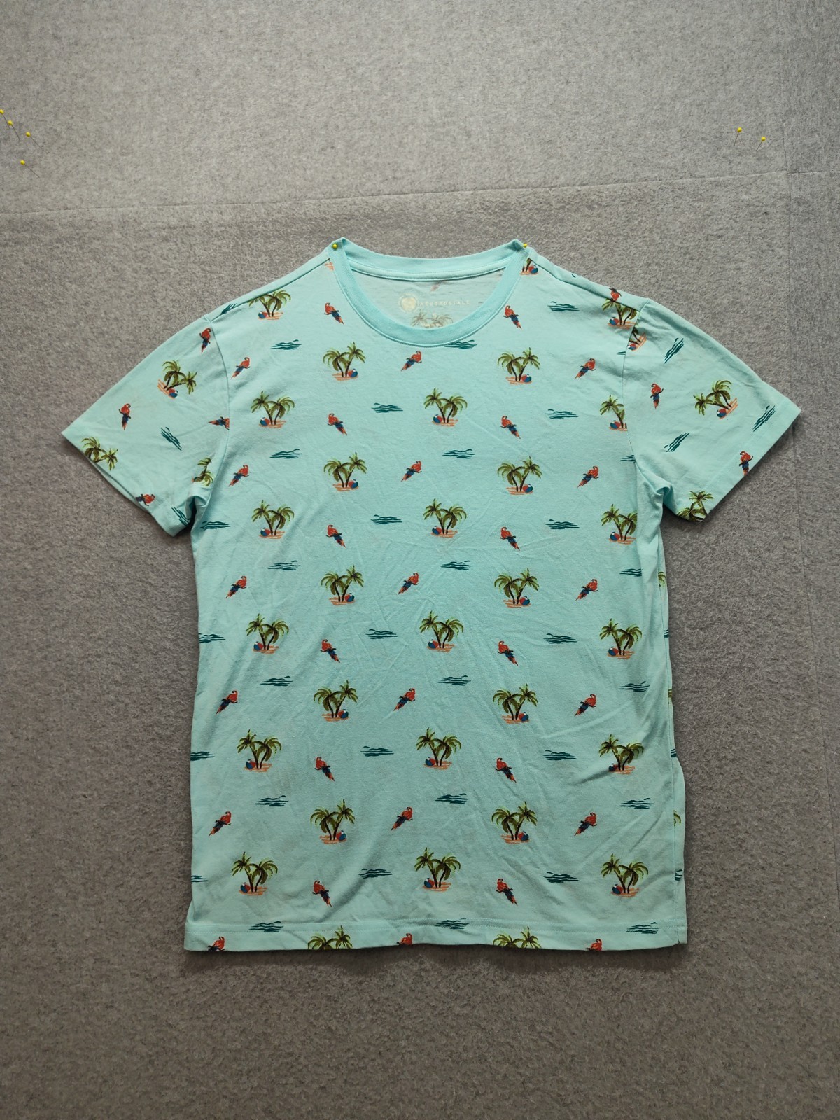 Aeropostale Men T Shirt S Light Blue Tropical Palm Tree Print Short Sleeve Tee