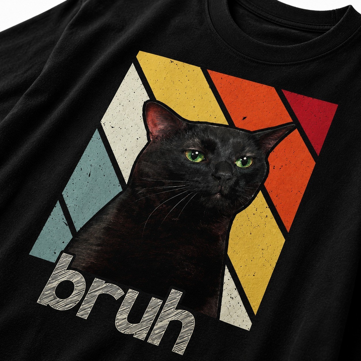 Bruh Black Cat Funny Meme Shirt Vintage Retro Cat Lover Humor Graphic Tee