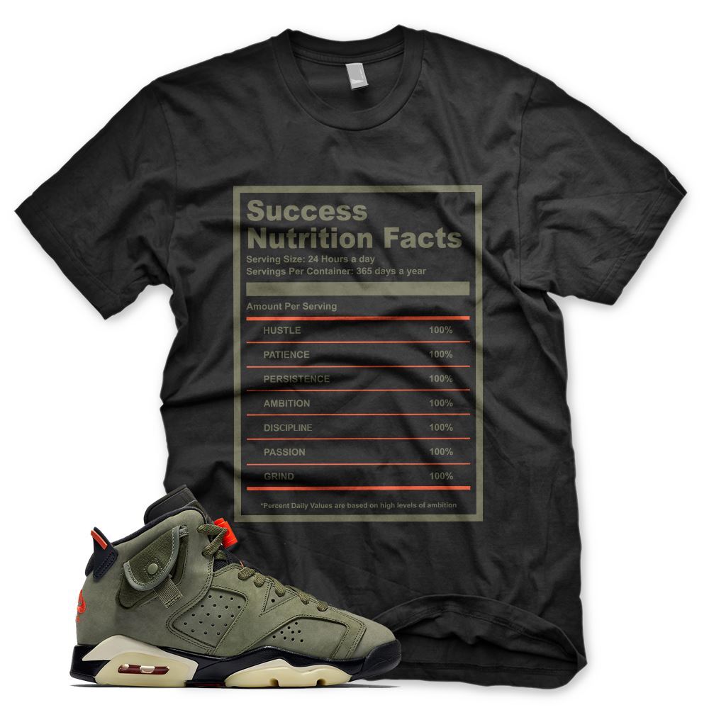 New Black “SUCCESS FACTS” T Shirt for J1 6 Travis Scott Cactus Jack Olive