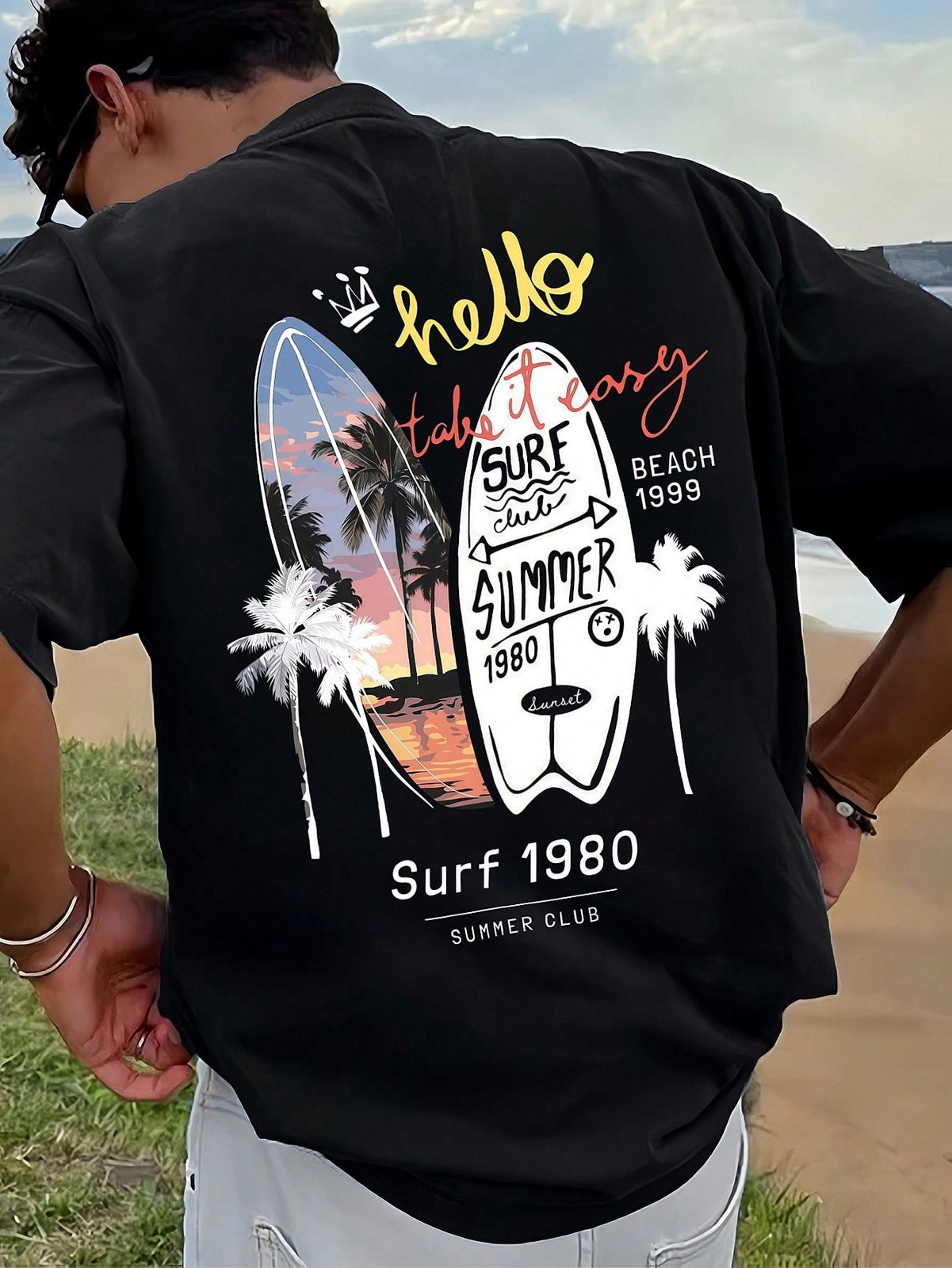 1pc Men’s Graphic T-Shirt Beach Vacation Casual Summer Wear Print Loose Fit
