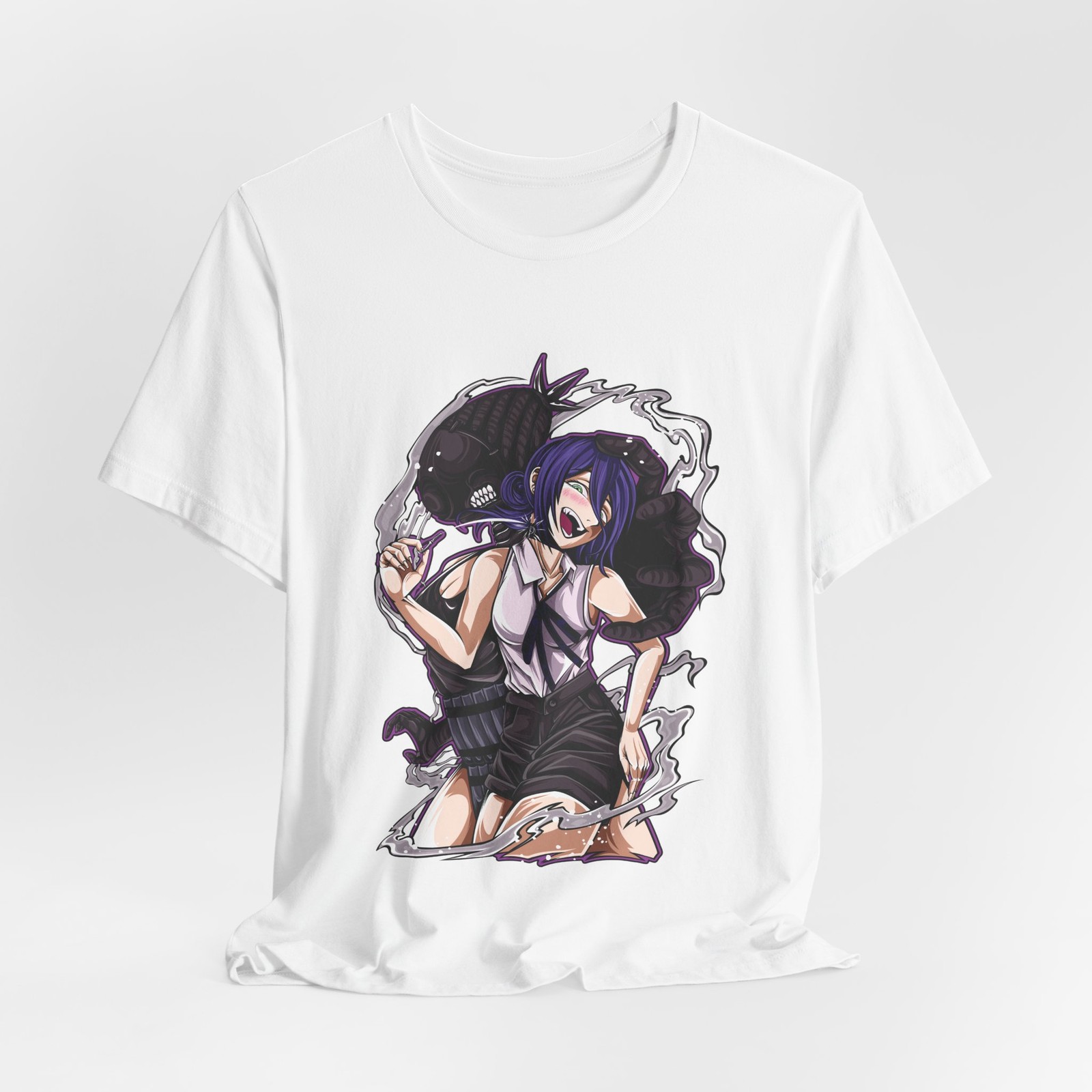 Custom Reze Anime girl with shadow wolf T-Shirt | Gothic purple-haired character