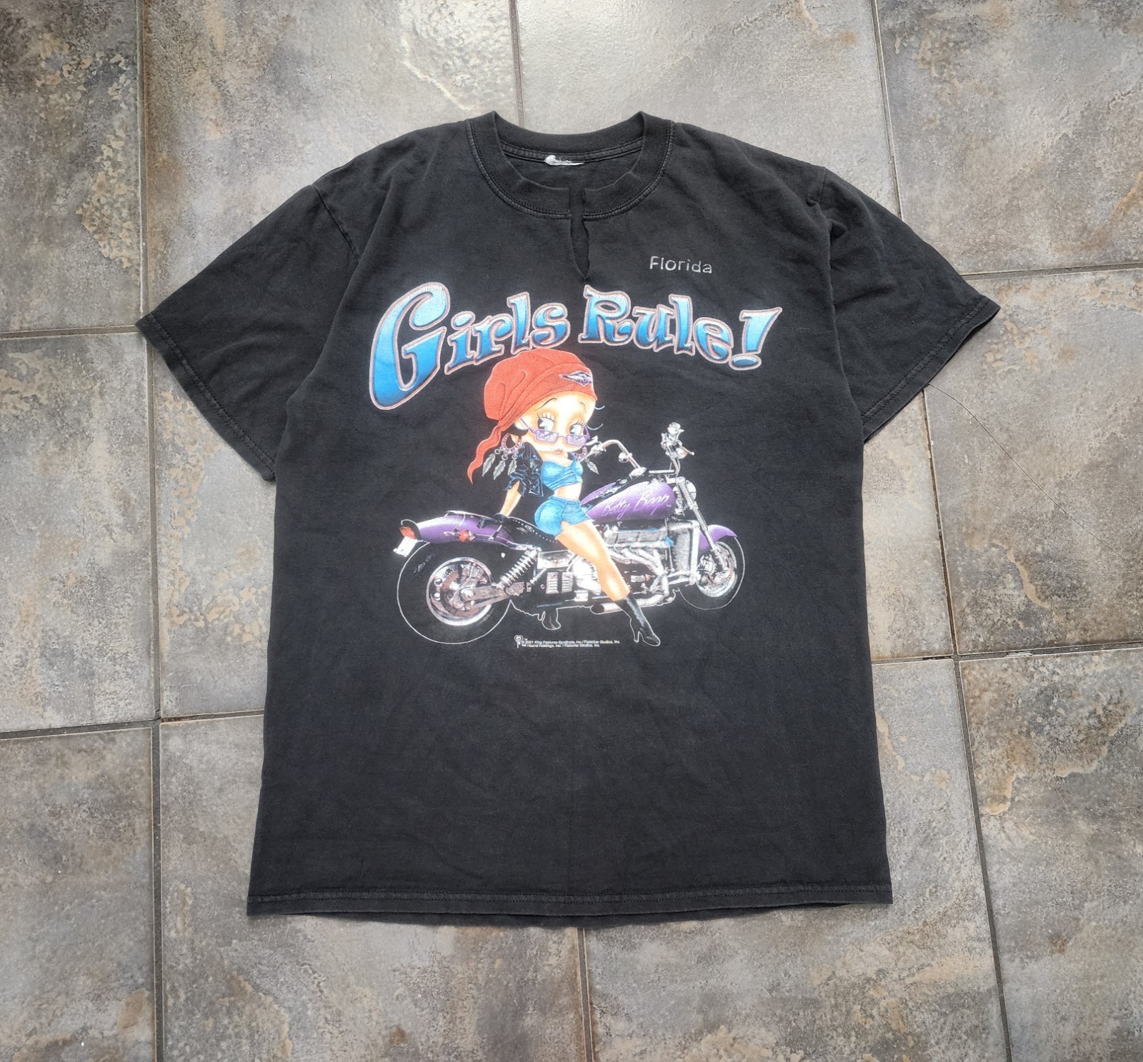 Vintage Y2K Betty Boop Medium Girls Rule 2001 Florida Motorcycle Biker T Shirt