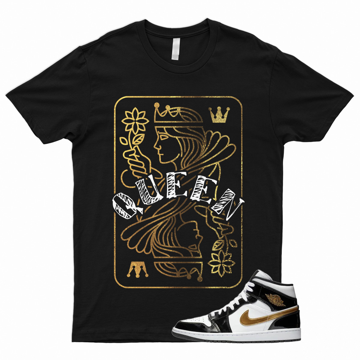 QUEEN T Shirt for 1 Mid Patent Black White Metallic Gold NRG Top 3 Dunk High