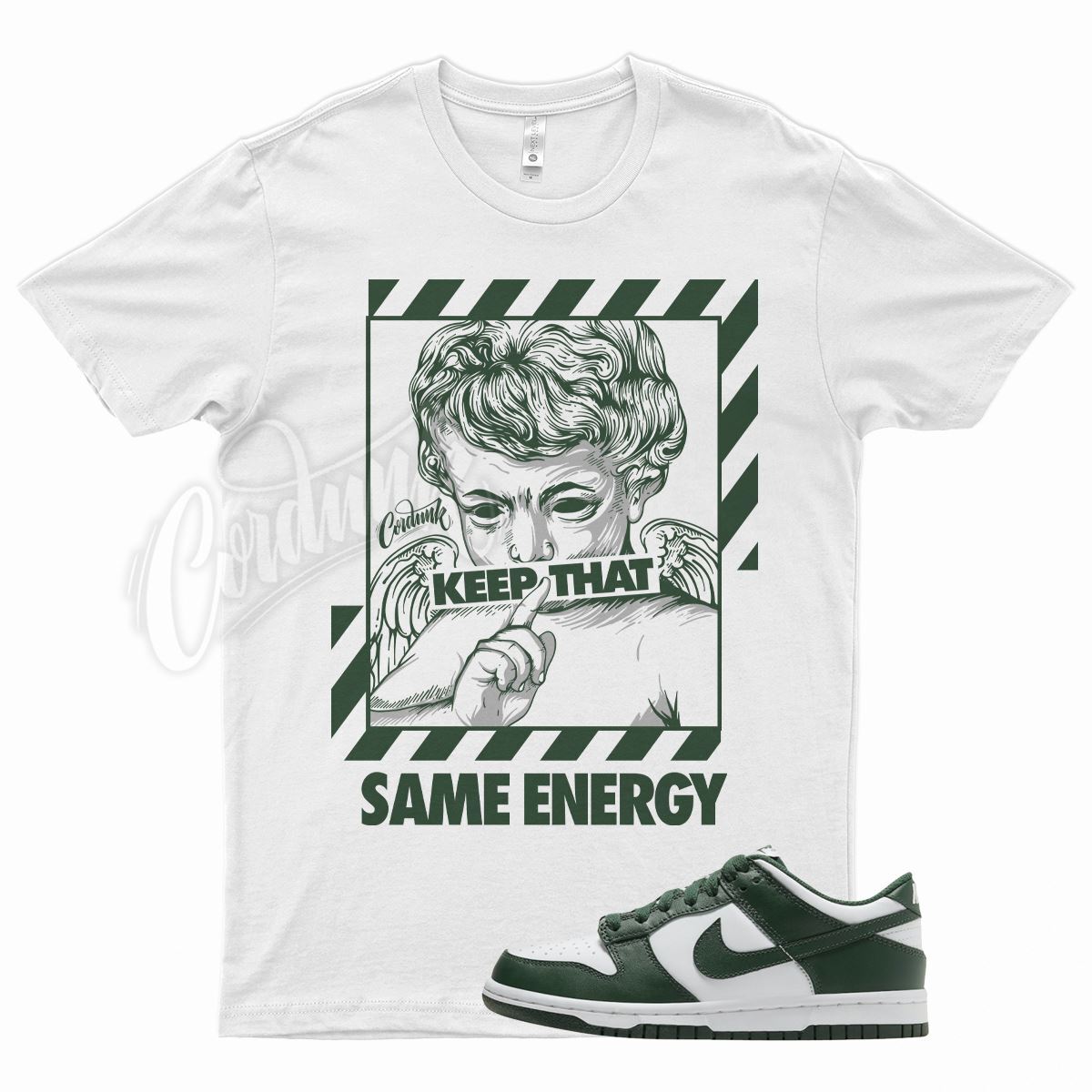 White ENERGY T Shirt for N Dunk Low Team Green White Spartan Hunter Air