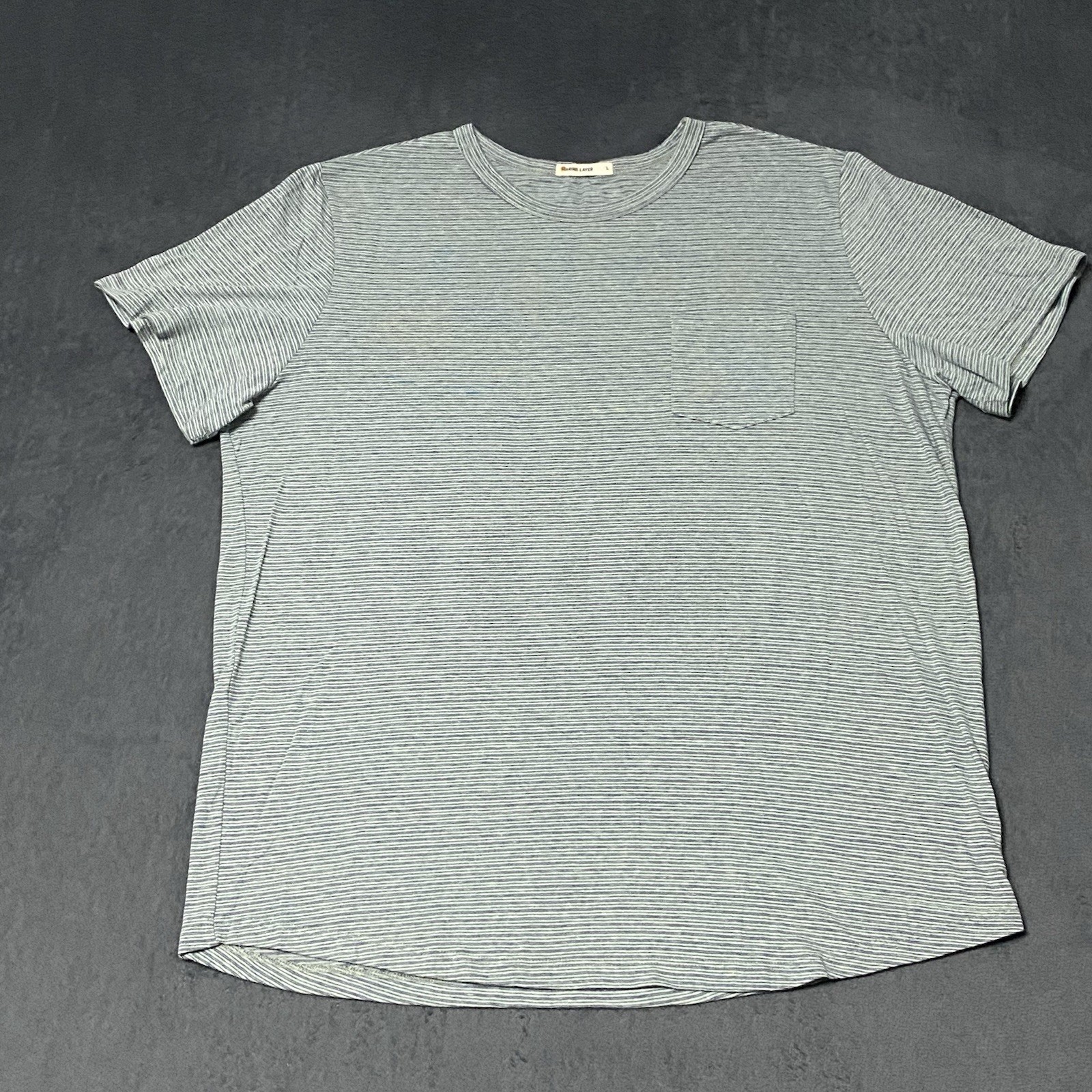 Marine Layer Shirt Men L Blue Stripe Crew Neck Short Sleeve Round Hem Pocket Tee