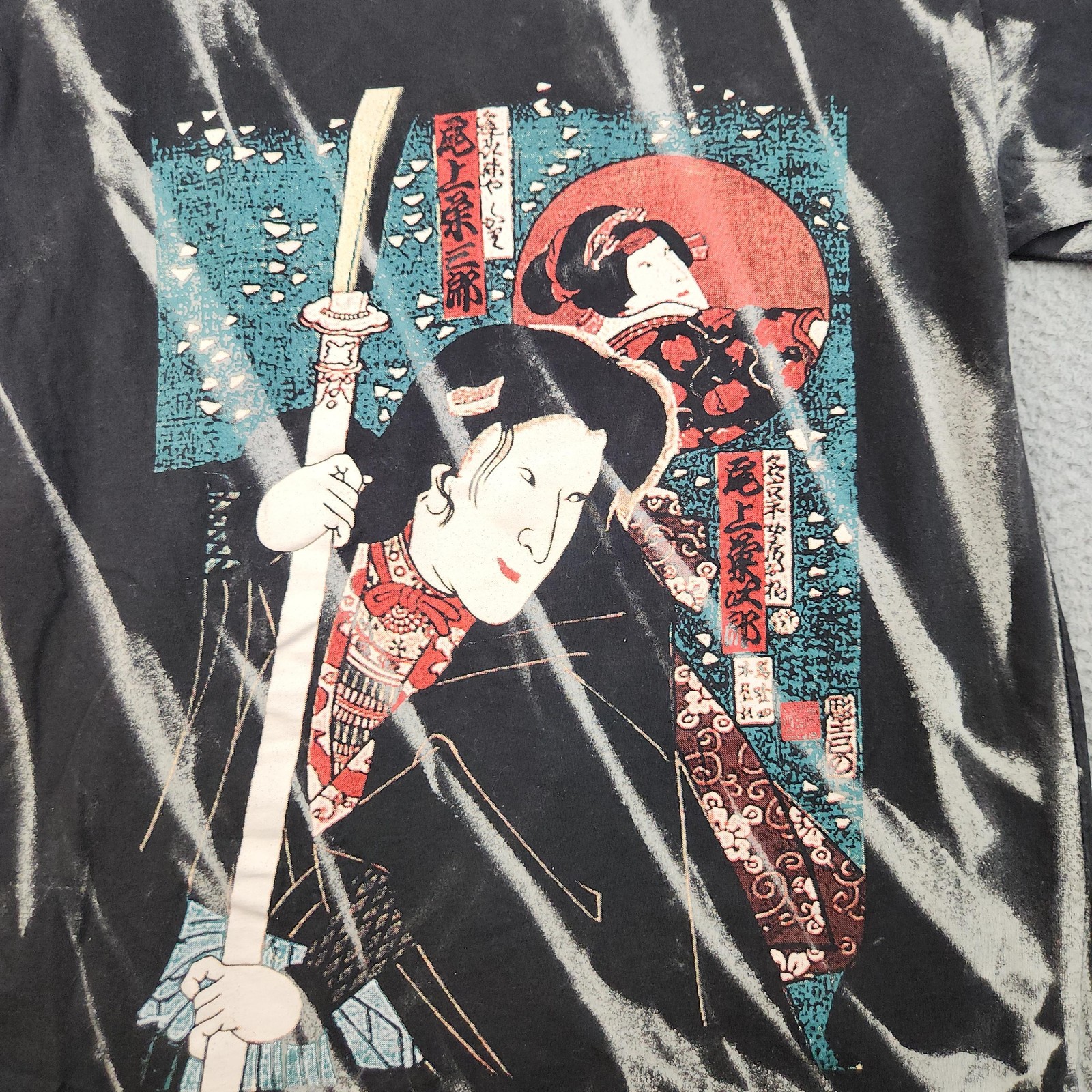 Samurai Ukiyo-e Shirt Mens Medium Black Tie Dye Japanese Art Graphic Tee
