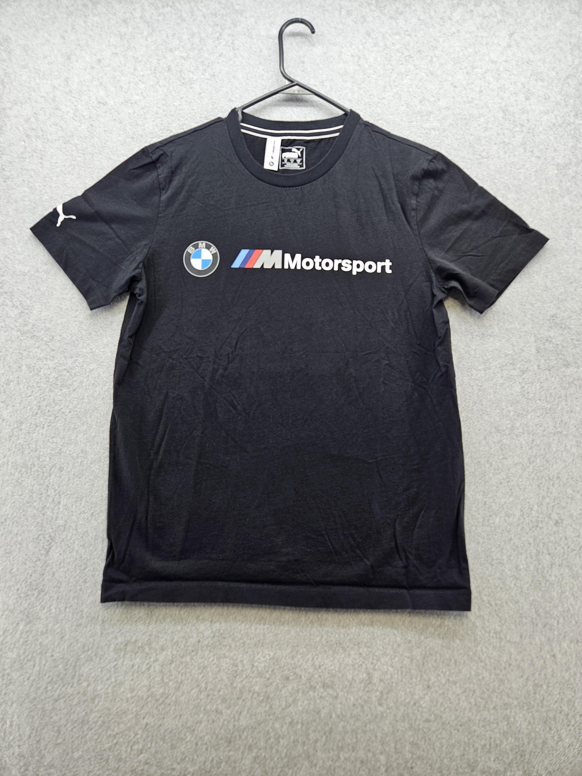 PUMA BMW Motorsport Shirt Mens Medium Black Graphic Racing Logo Cotton Jersey
