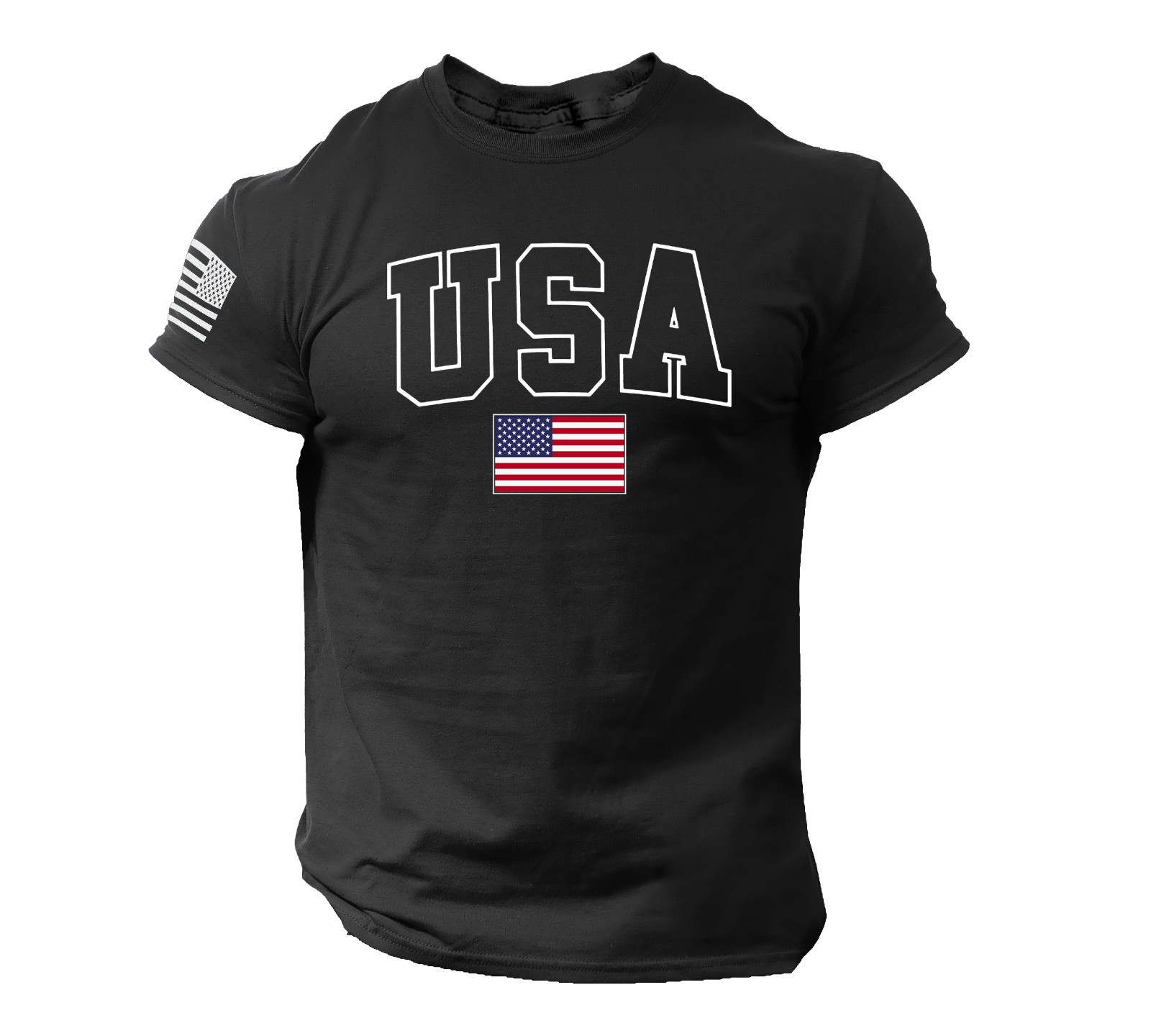 USA Flag Navy Blue T-Shirt – Patriotic American College Style Tee