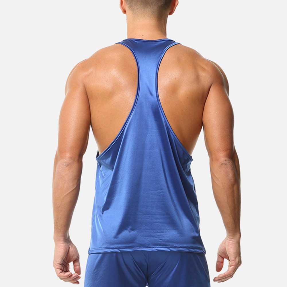 Men Tank Top Oil Shiny Glossy Satin Regular Length Solid Color Four Seasons