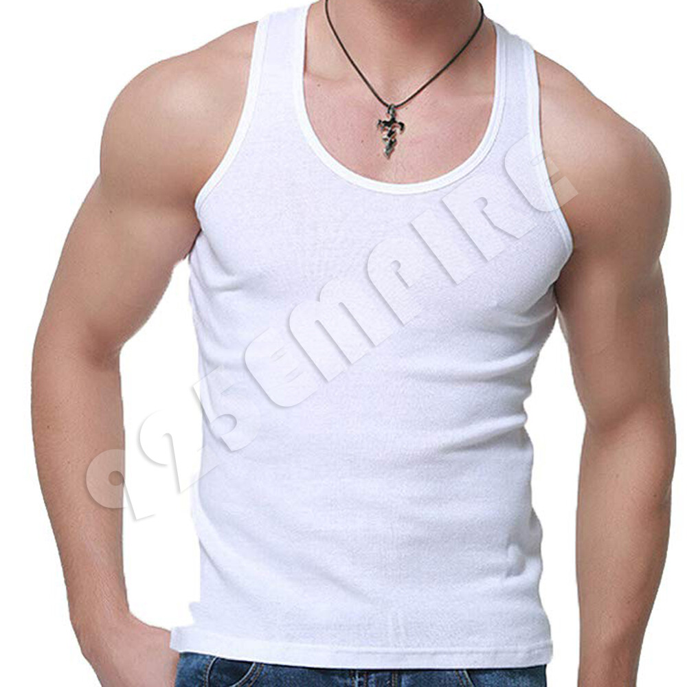 3 Pack Men Tank Top Black/White/Gray Cotton Undershirt Ribbed A-Shirt Size:S-2XL