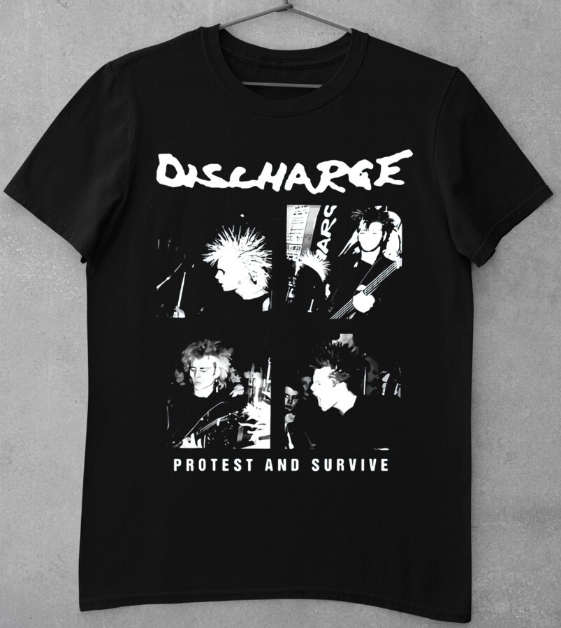 Vintage Discharge T Shirt Black Unisex Cotton Tee All Sizes S To 5Xl